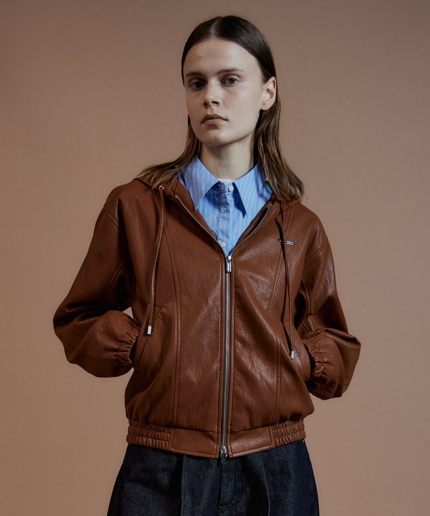 Faux Leather Hoodie Parka