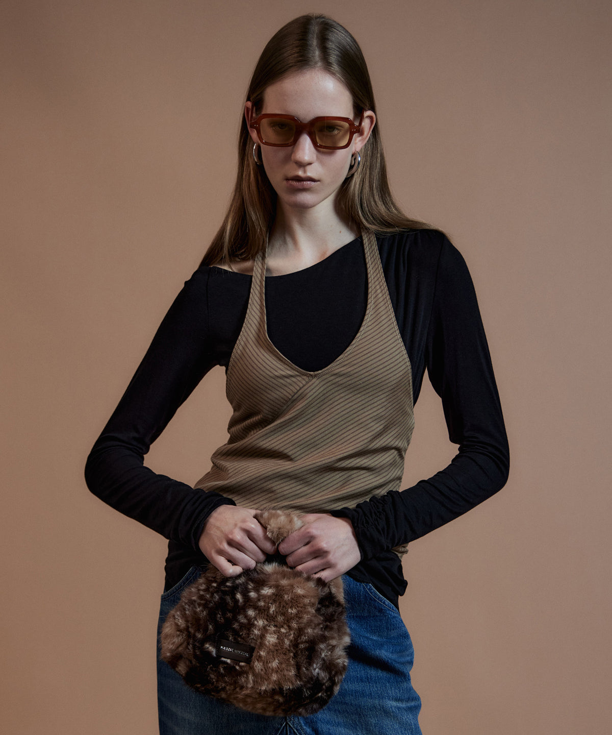 Border Halter Layered Off-Shoulder Top