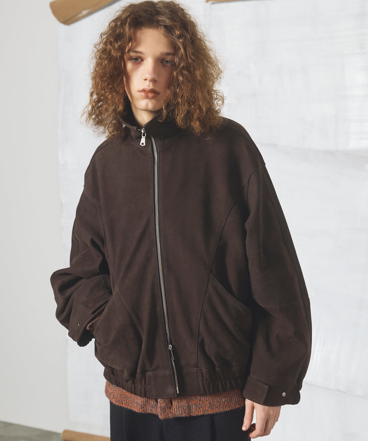 ブラウン26 26AW PRE-ORDER】Sheep Leather Nubuck Prime-Over Stand Collar Blouson