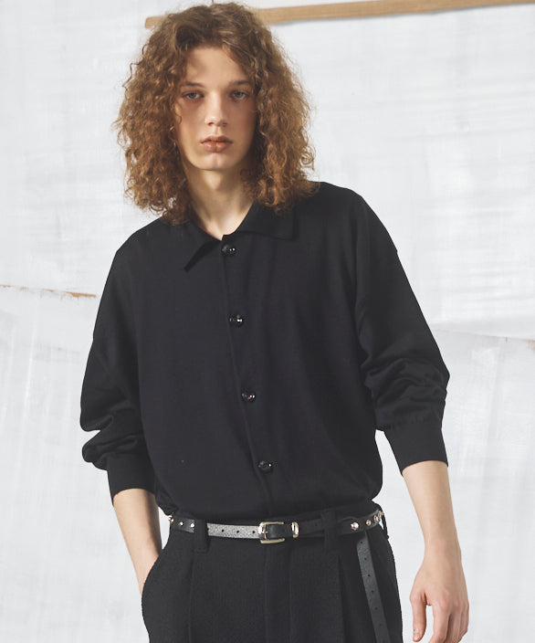 26AW PRE-ORDER】Sea Island Cotton Prime-Over Collared Knit Cardigan