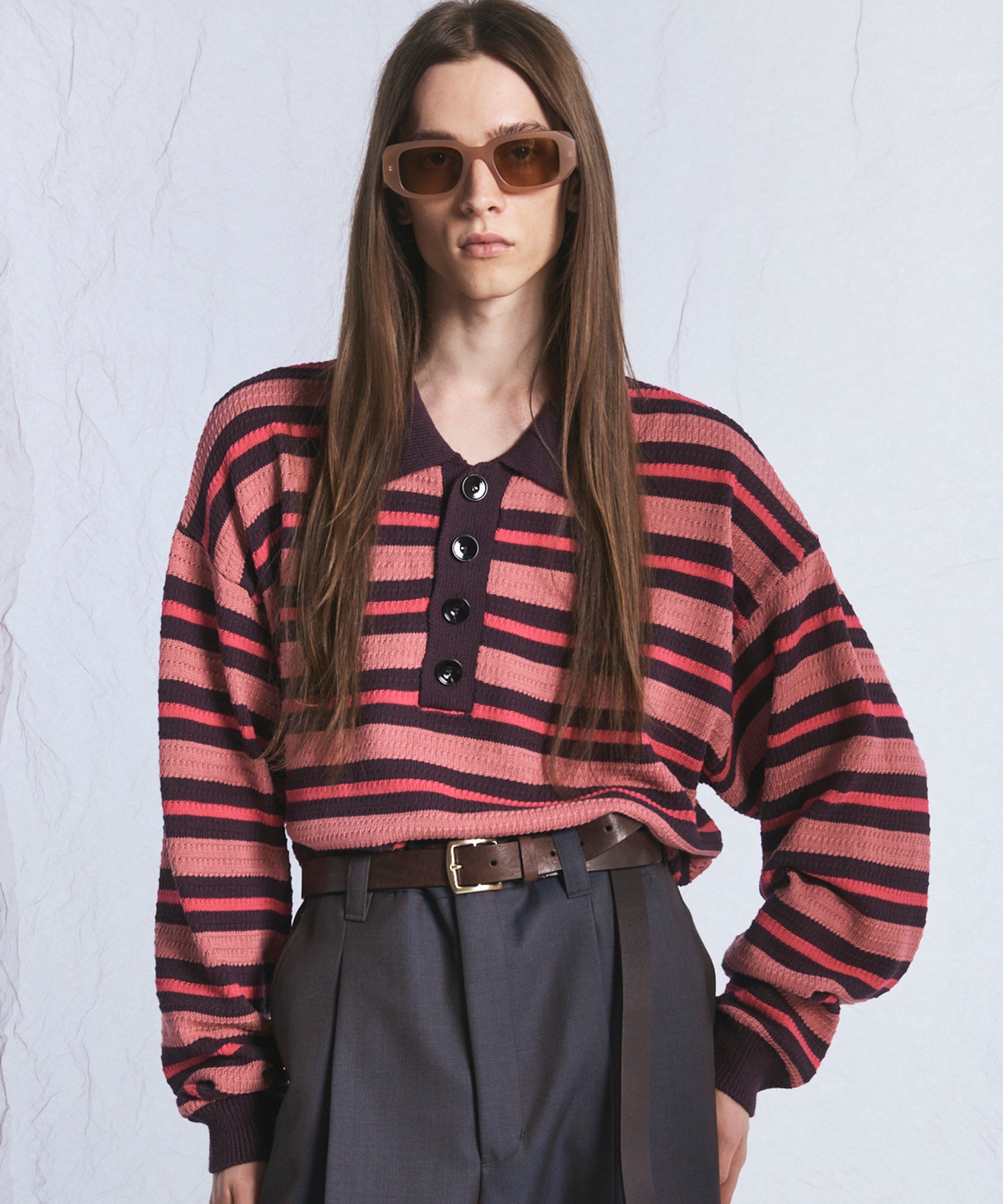 26AW PRE-ORDER】Multi Border Prime-Over Knit Polo Shirt