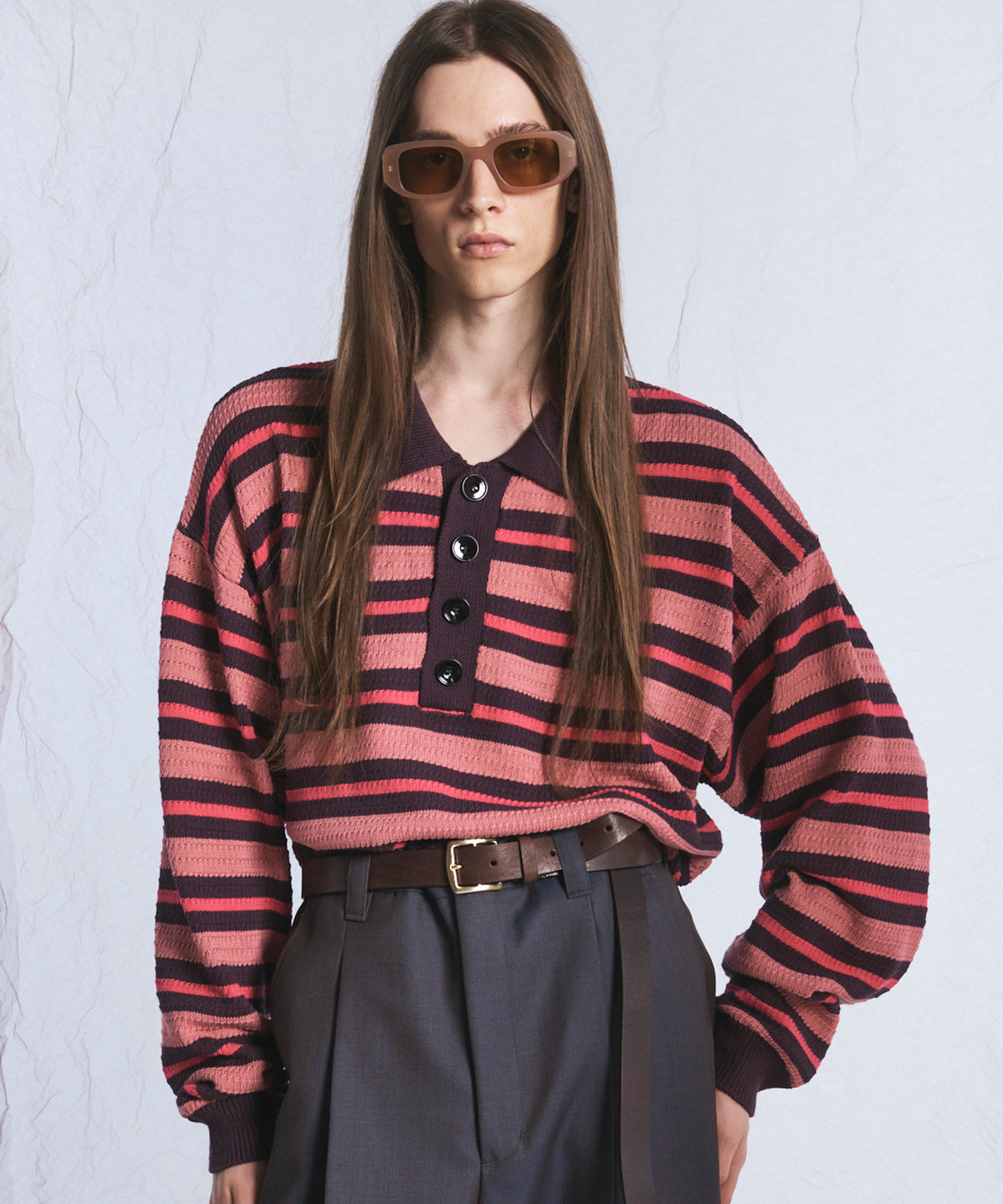 Airy Striped Gabardine Prime-Over Short-sleeved Shirt