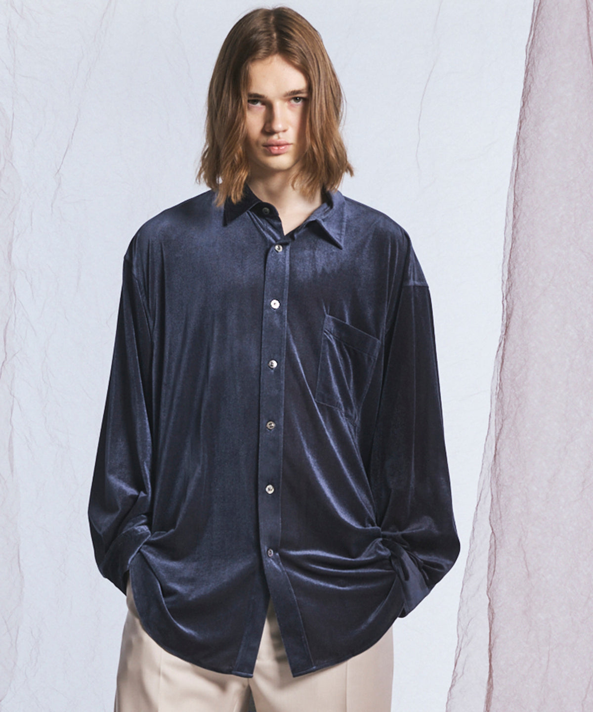 Airy Striped Gabardine Prime-Over Short-sleeved Shirt