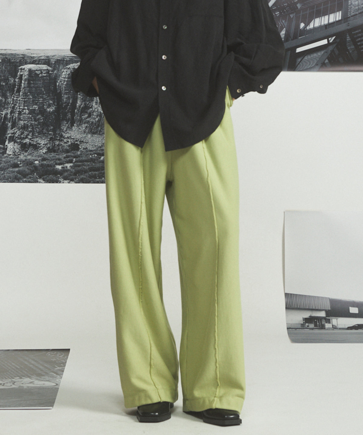 【26aw PRE-ORDER】纯棉面料纯棉宽单褶裤