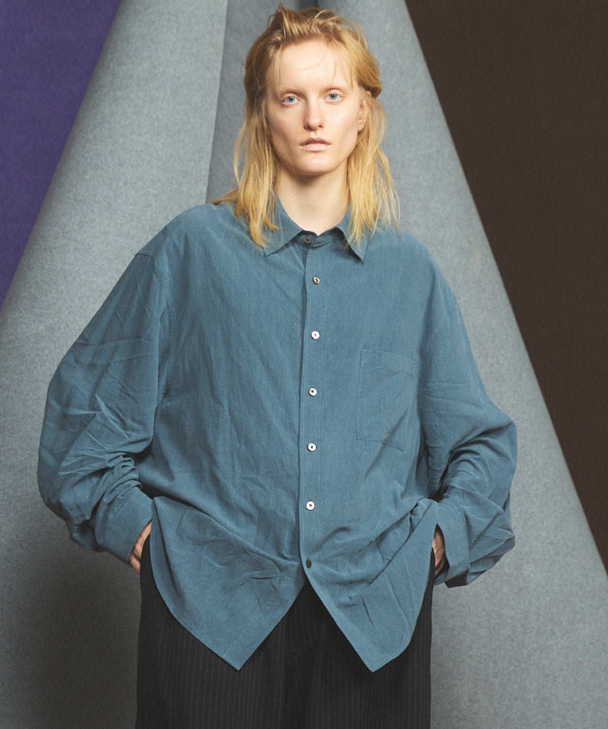 Airy Striped Gabardine Prime-Over Short-sleeved Shirt