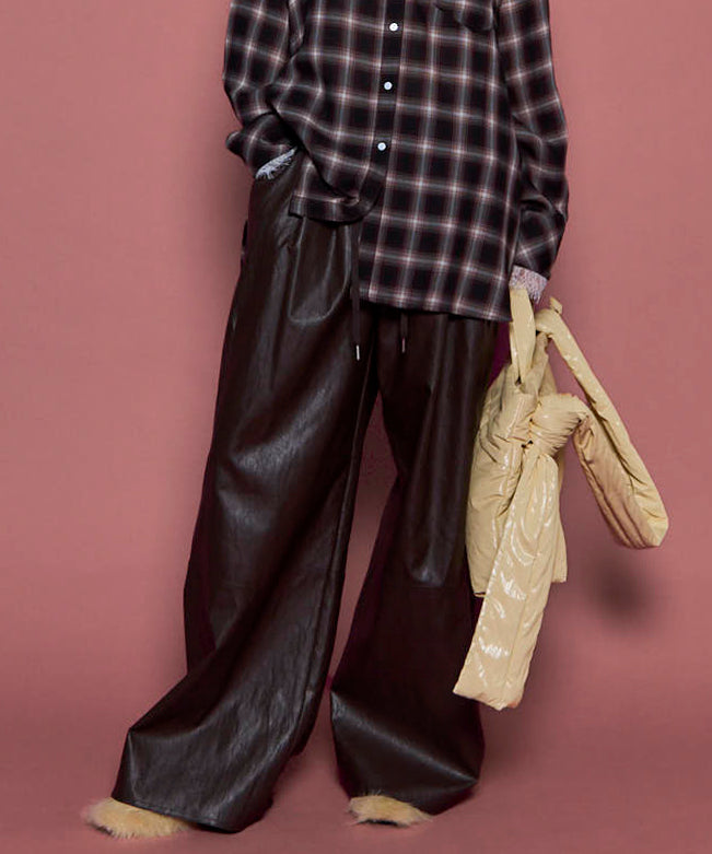 SALE】Volume Wide Vegan Leather Pants