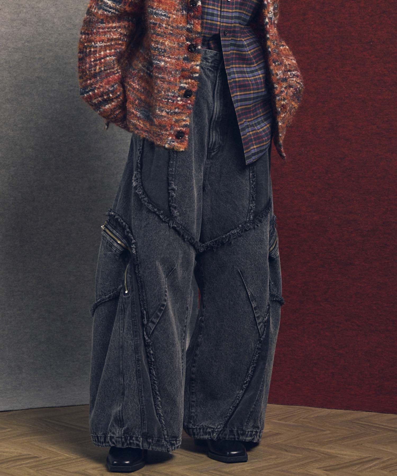 Denim Switching Wide Cargo Alien Pants