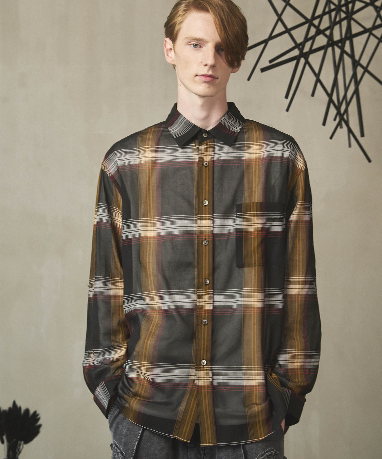 Prime-Over Cotton Organdy Check Regular Collar Shirt