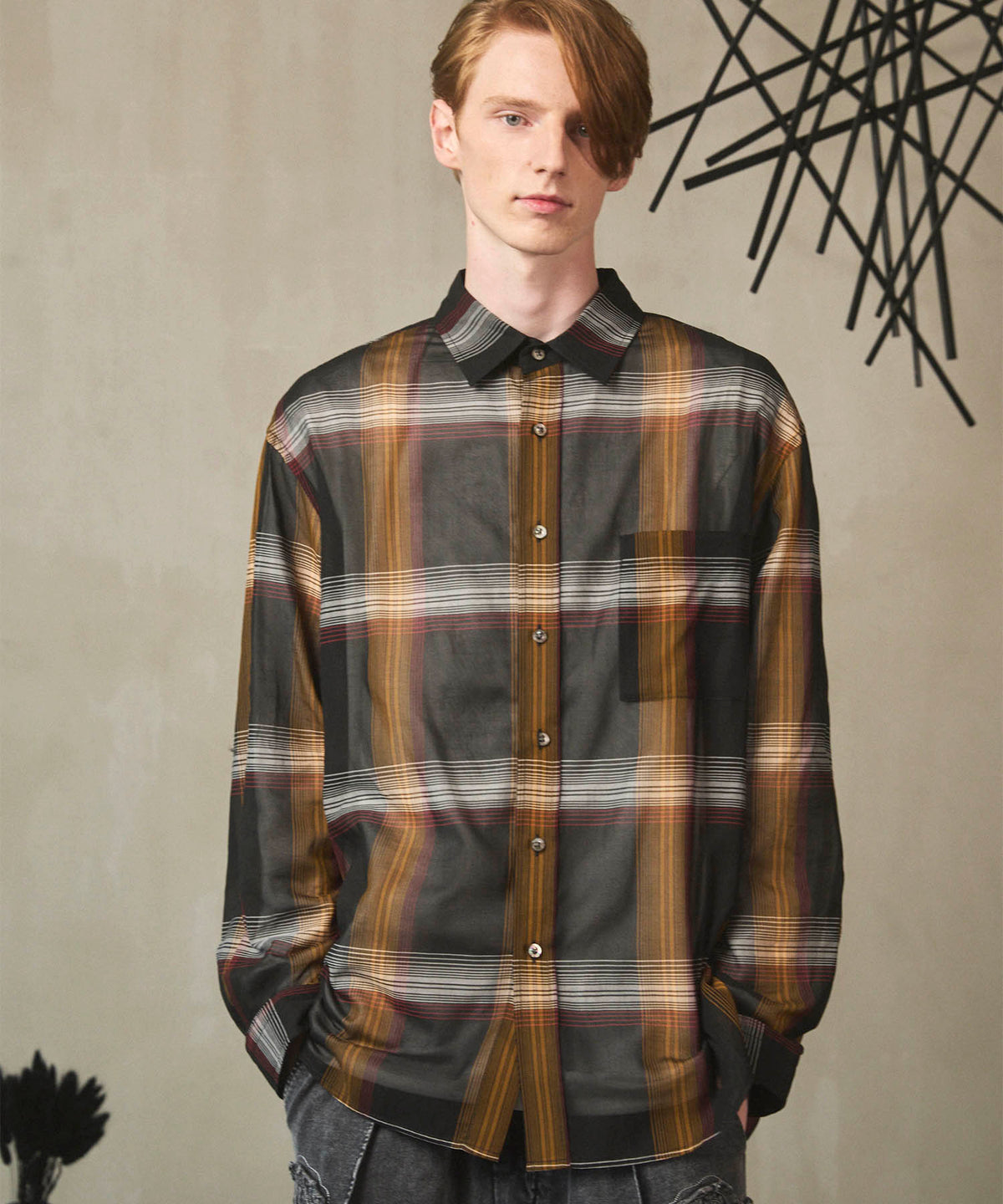 Prime-Over Cotton Organdy Check Regular Collar Shirt