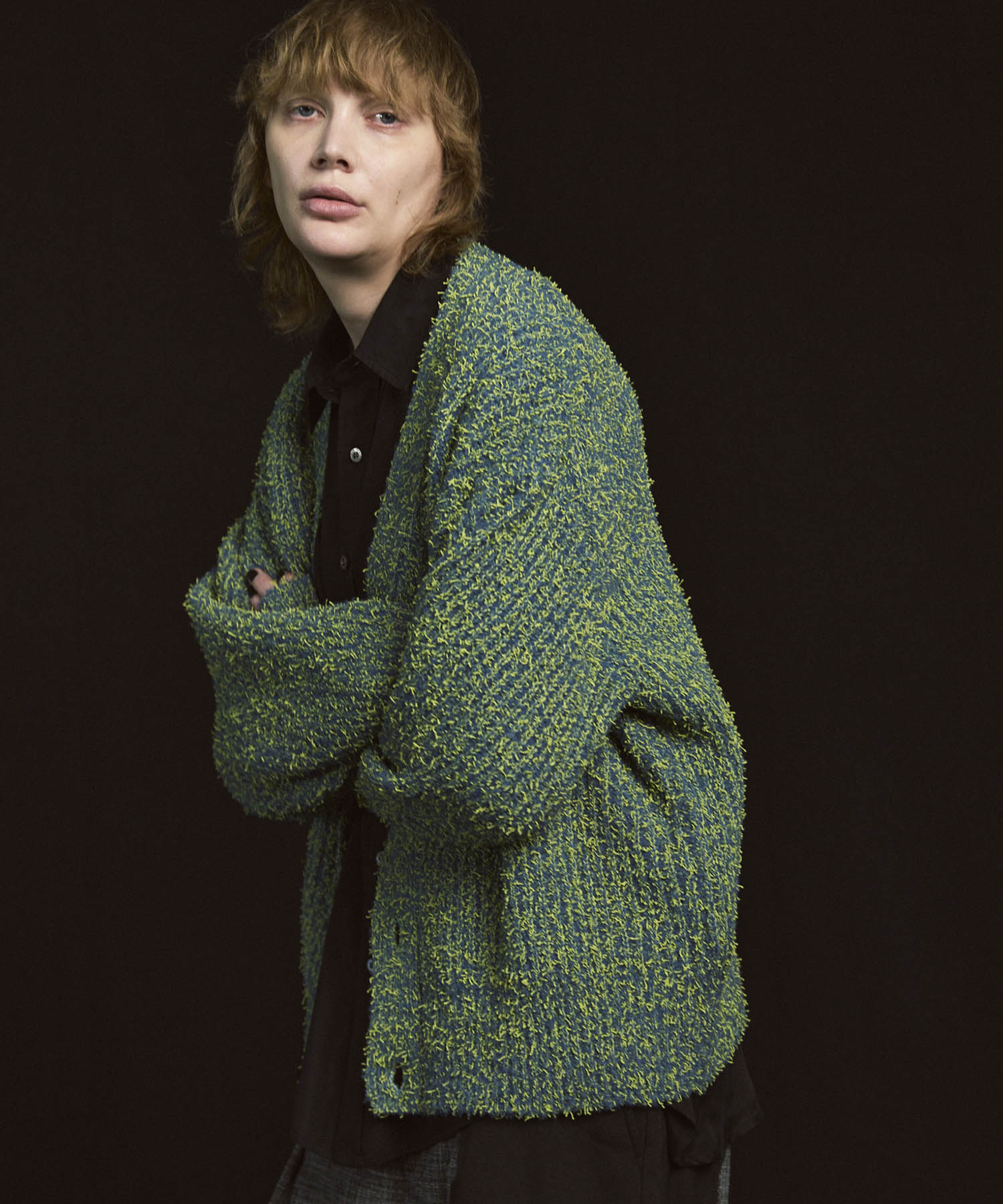 Mix Color Fancy Yarn Prime-Over Knit Cardigan