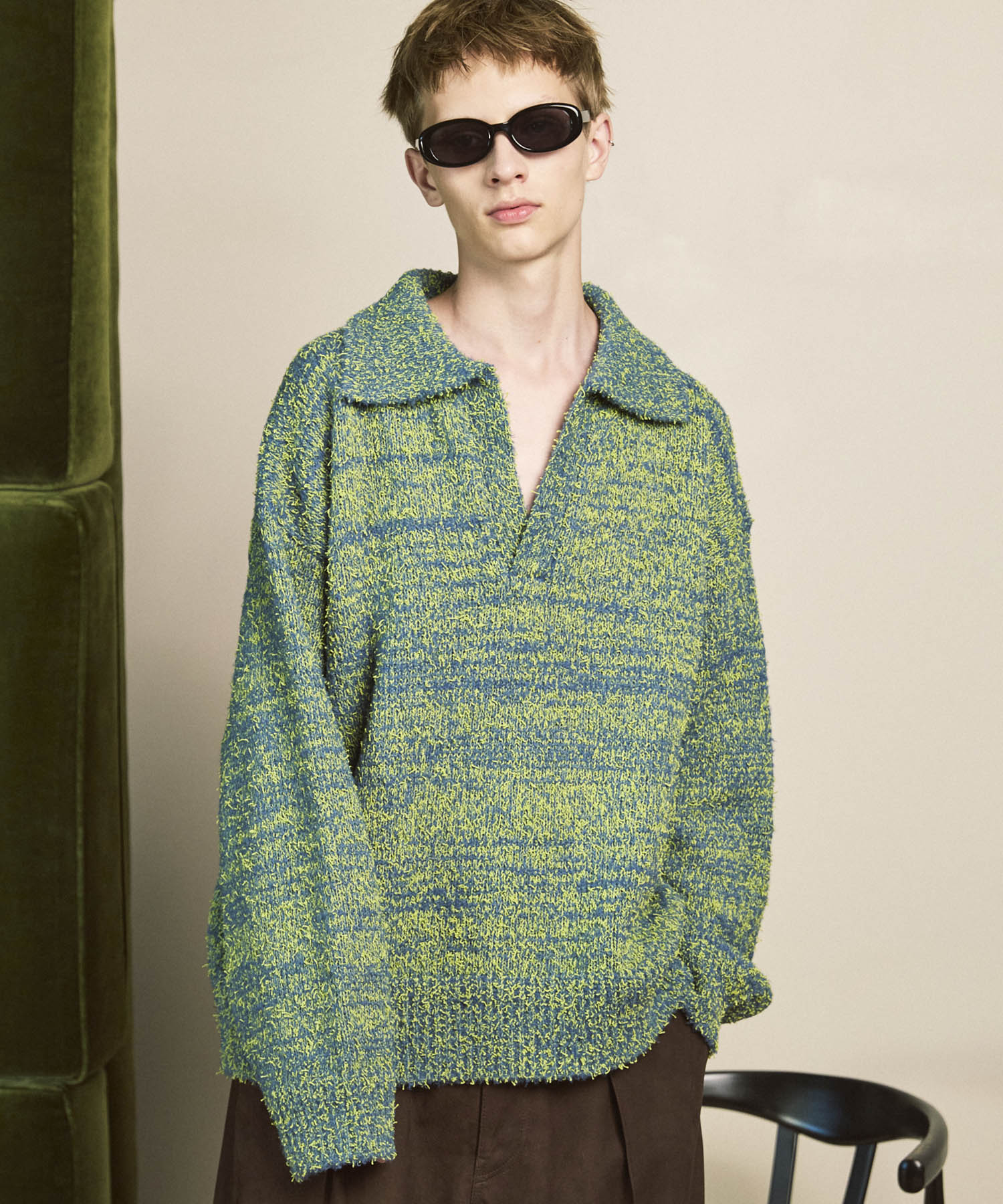 Mix Color Fancy Yarn Prime-Over Skipper Knit Pullover