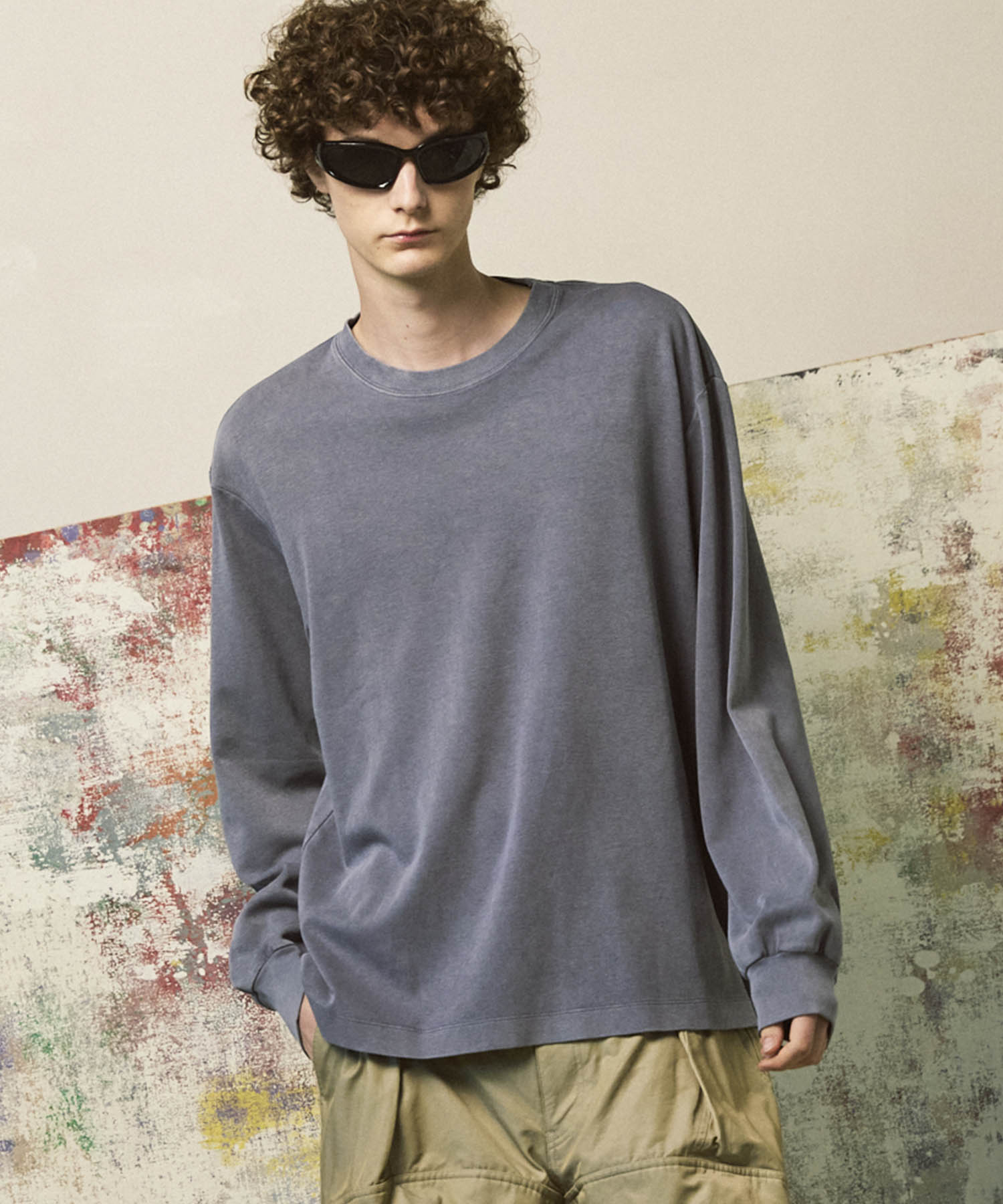 SALE】【EX】Prime-Over Pigment Smooth Crew Neck Long Sleeve T-Shirt