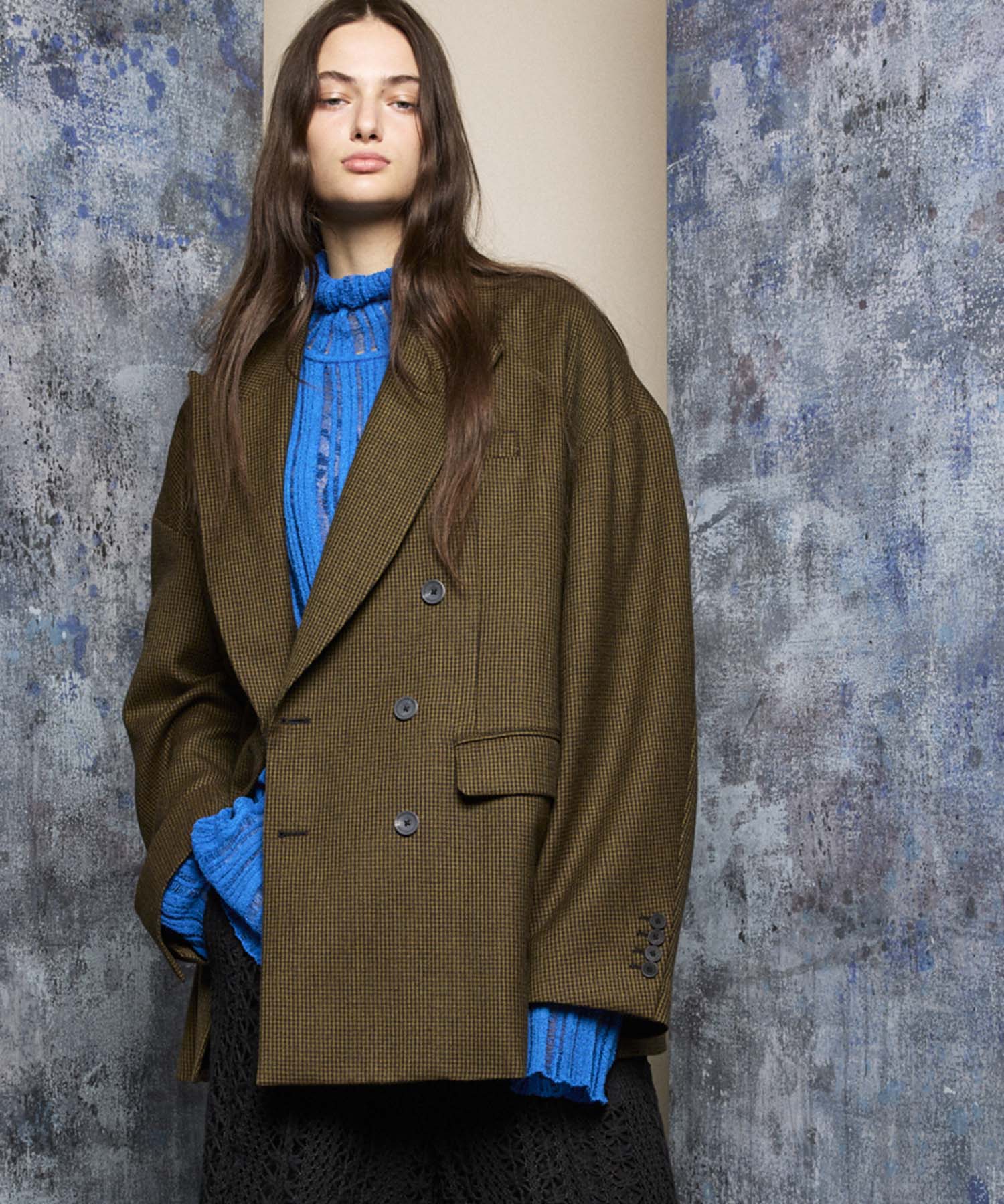 Italian Dead Stock Fabric】Peaked Lapel Prime-Over Double Breasted Jac