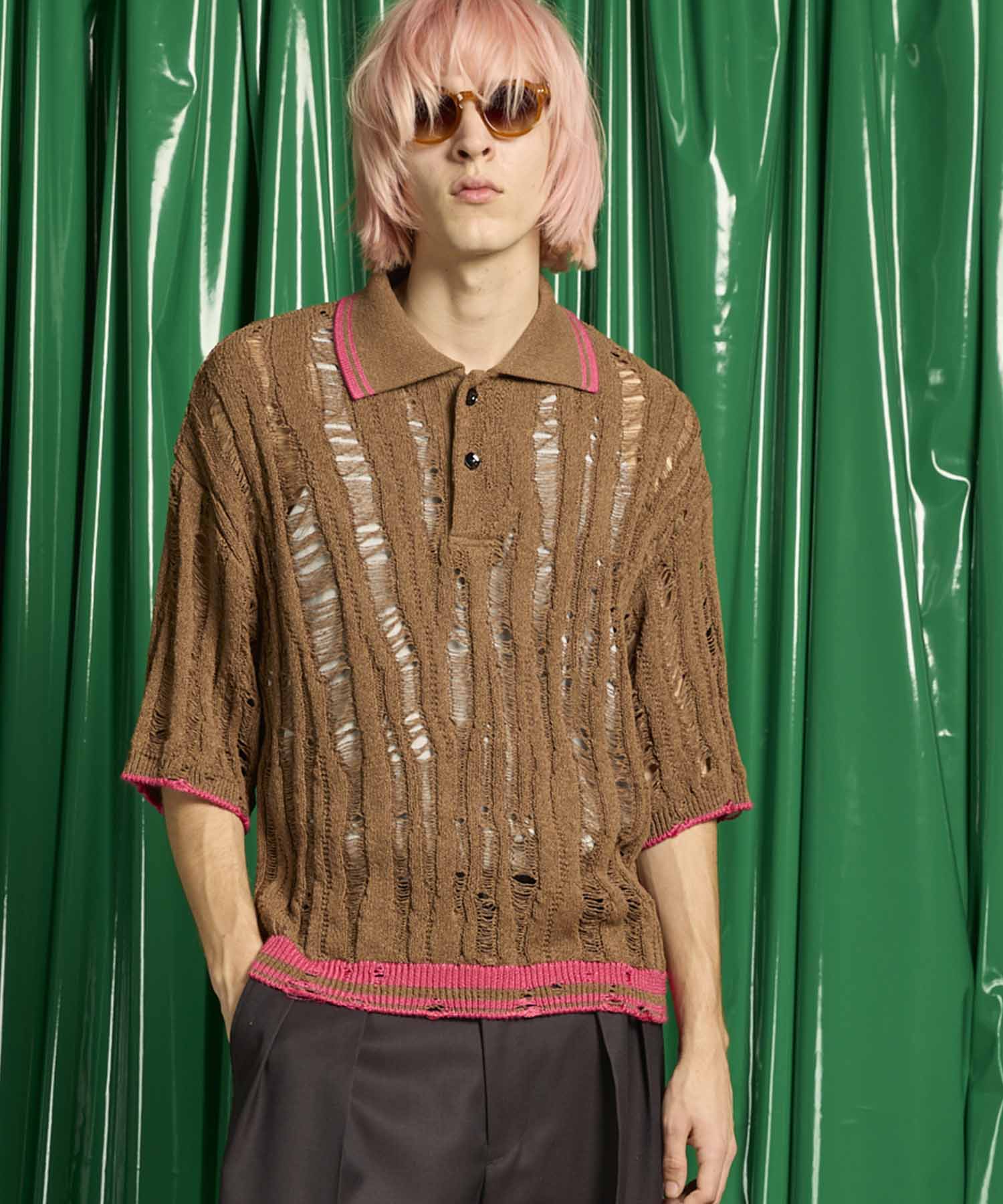 SALE】Prime-Over Japanese Paper Short Sleeve Knit Polo Shirt