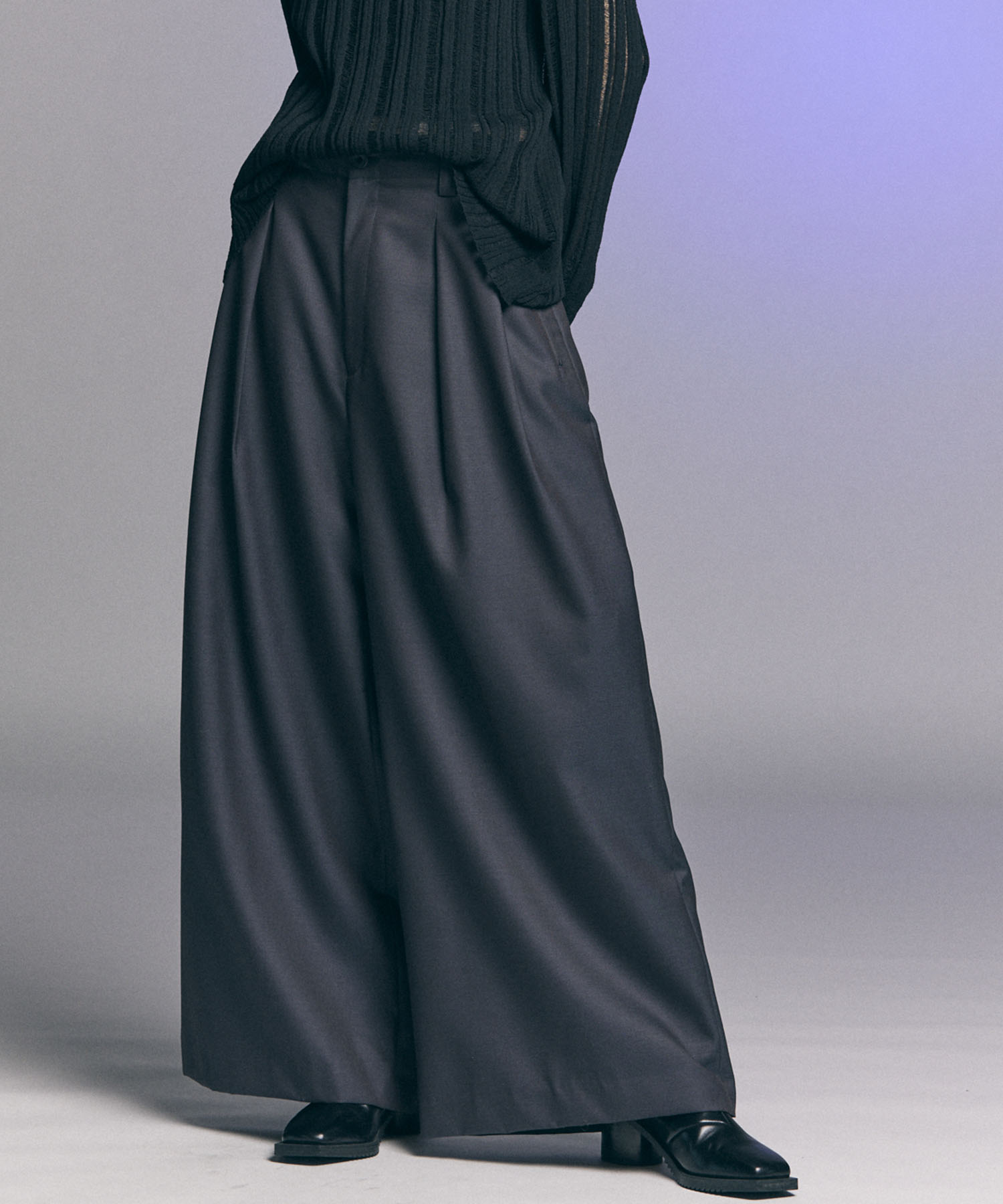 4 Colors Chambray Washable Wool Baggy Wide Pants 