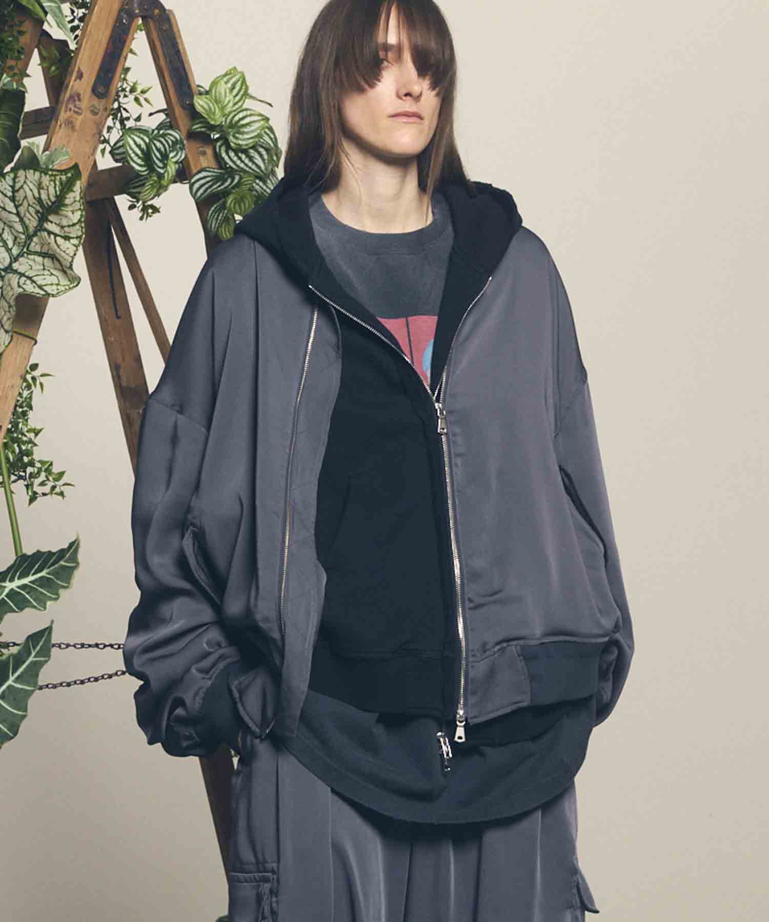 Stretch Satin Prime-Over MA-1 Bomber Jacket