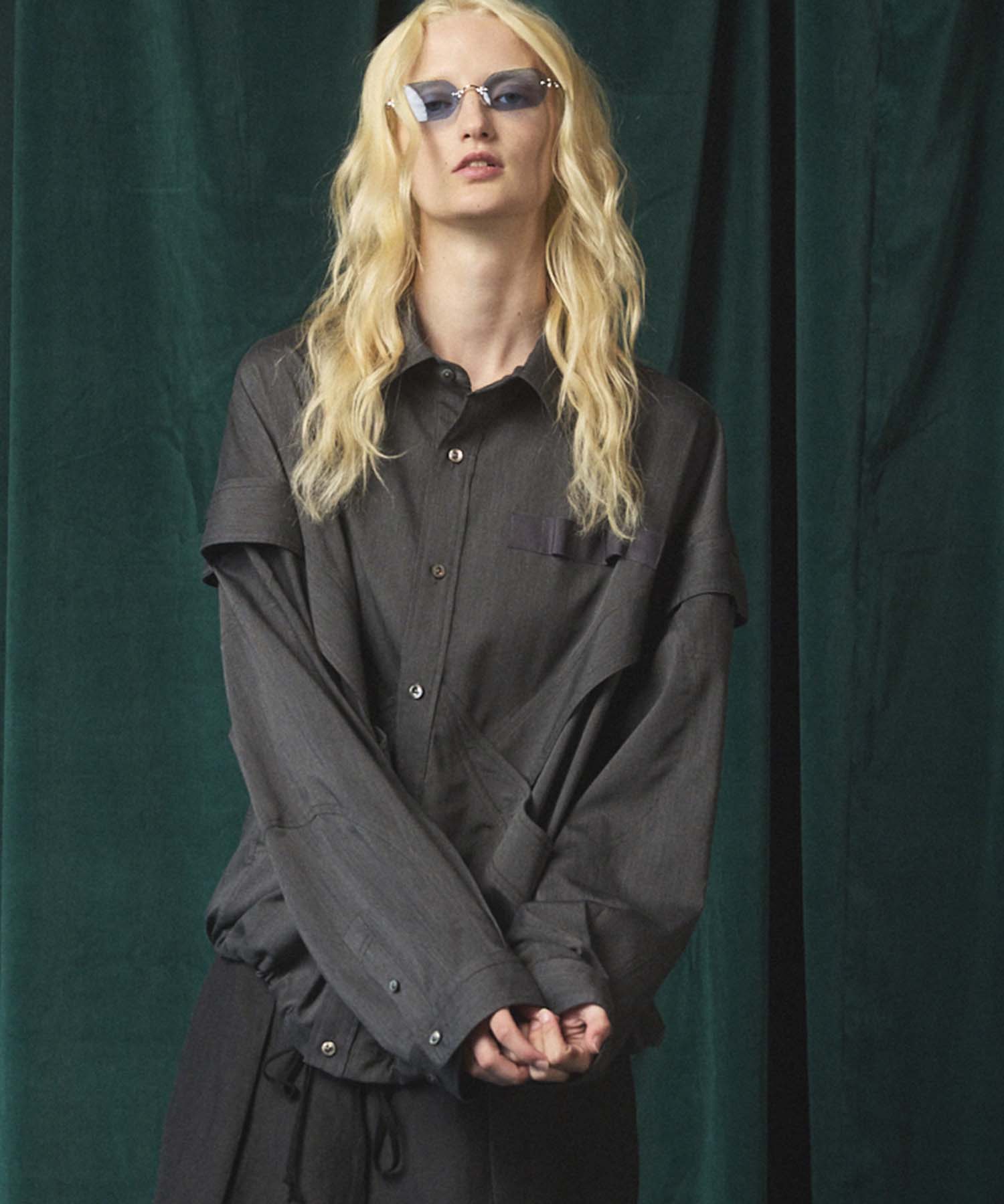 SALE】Prime-Over Curved Curve switching Regular Collar Shirt Blouson