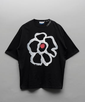 【PRE-ORDER】Flower Hand-Printed Oversized Stitched Crew Neck T-shirt