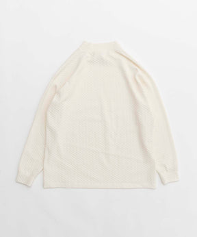 【SALE】Shirring Jacquard Prime-Over Mock Neck Long Sleeve T-Shirt