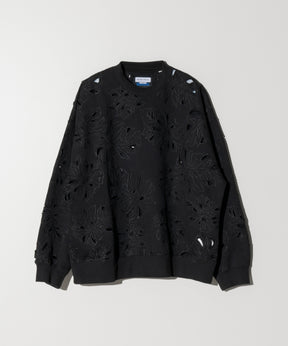 Leaf Cutwork Embroidery Crew Neck Sweat Pullover