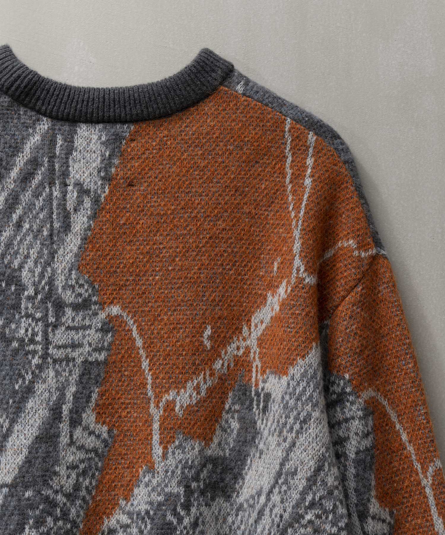 Airy Mohair Abstract Prime-Over Crew Neck Knit Pullover
