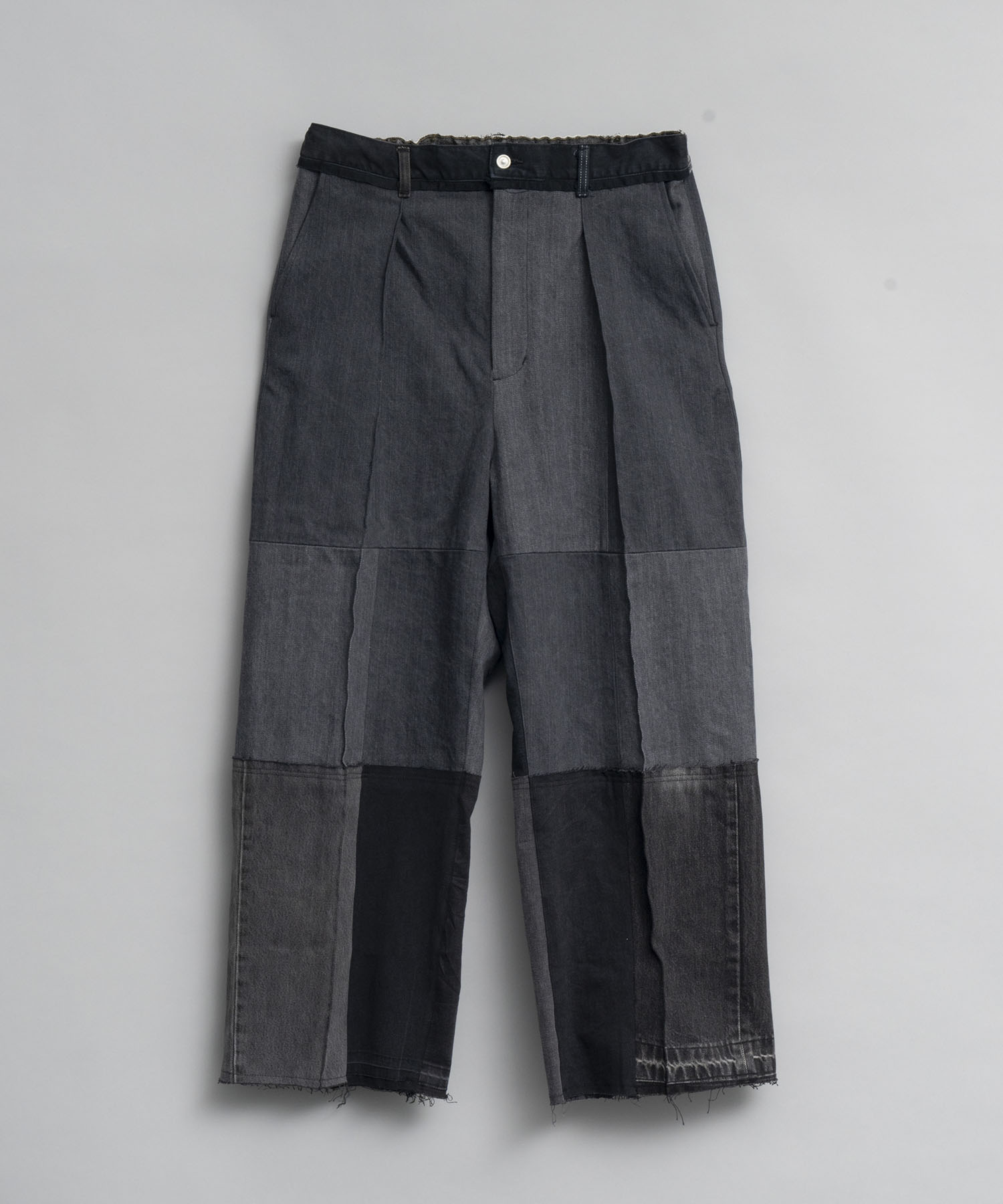 Patchwork Vintage denim One-Tuck Wide Pants