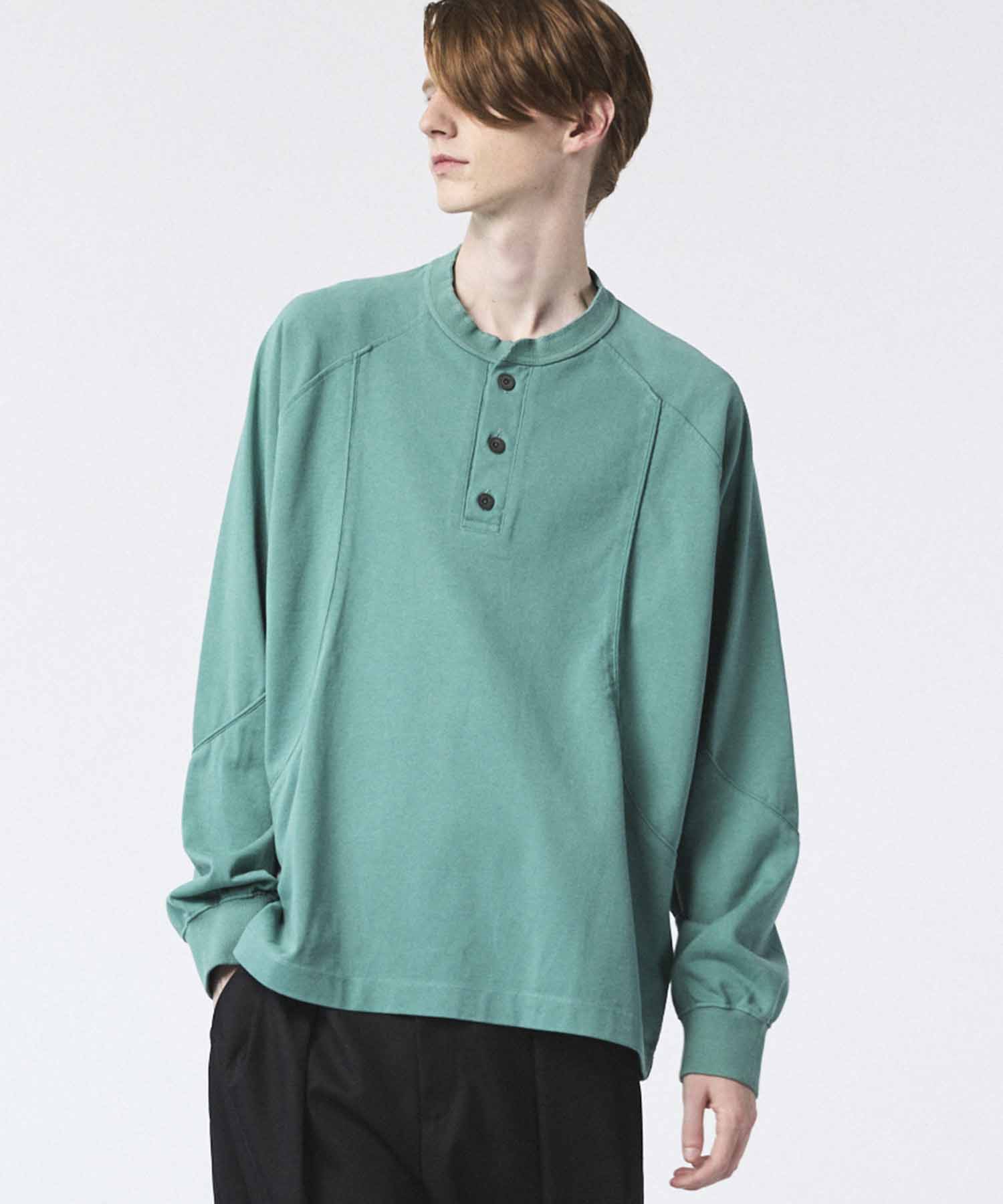 Curve switching Prime-Over Henry Neck Long Sleeve T-Shirt