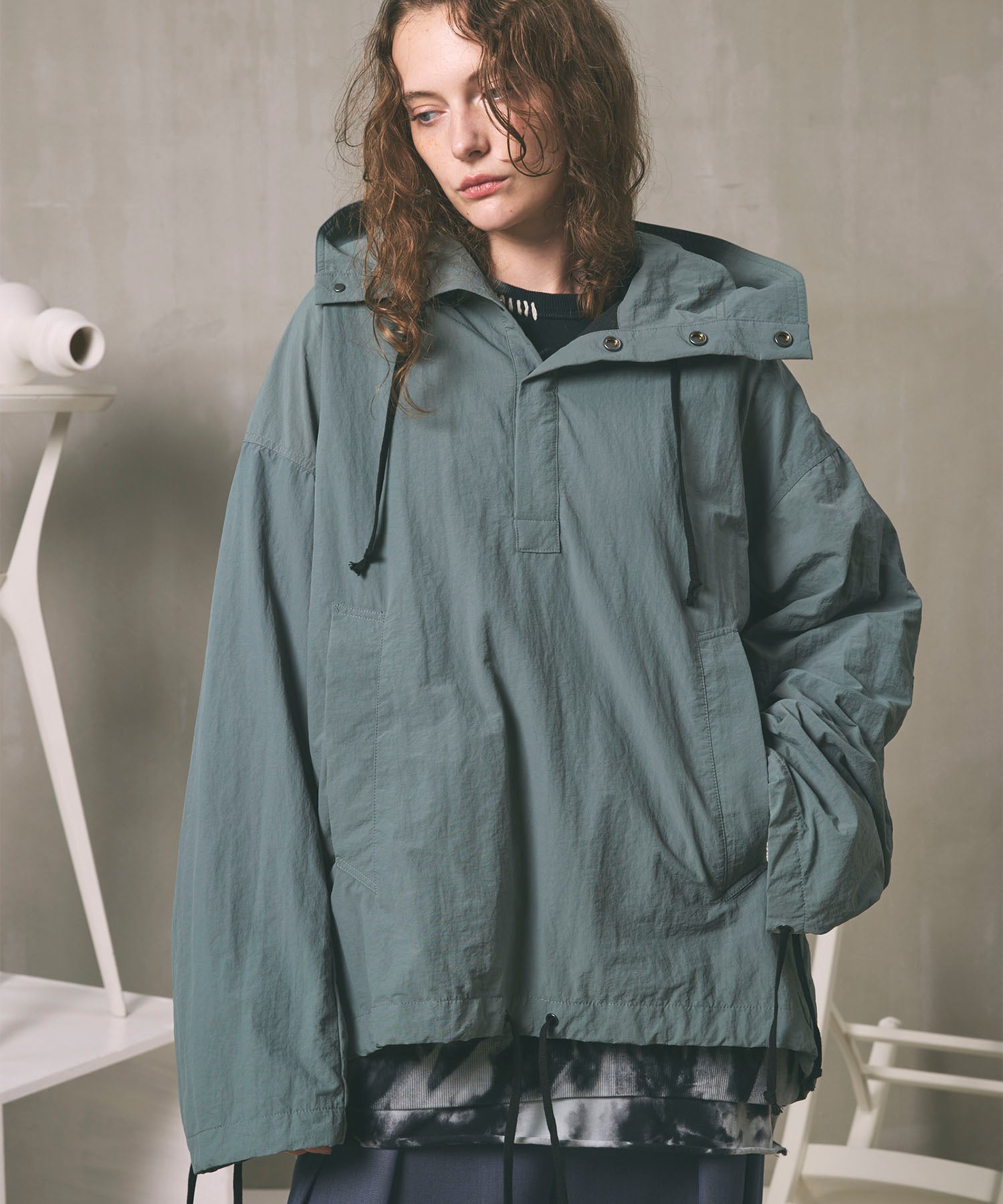 PRE-ORDER】Washed Nylon Prime-Over Anorak Hoodie