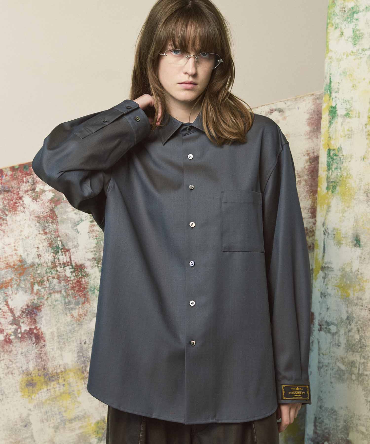 4 Colors Chambray Washable Wool Prime-Over Regular Collar Shirt