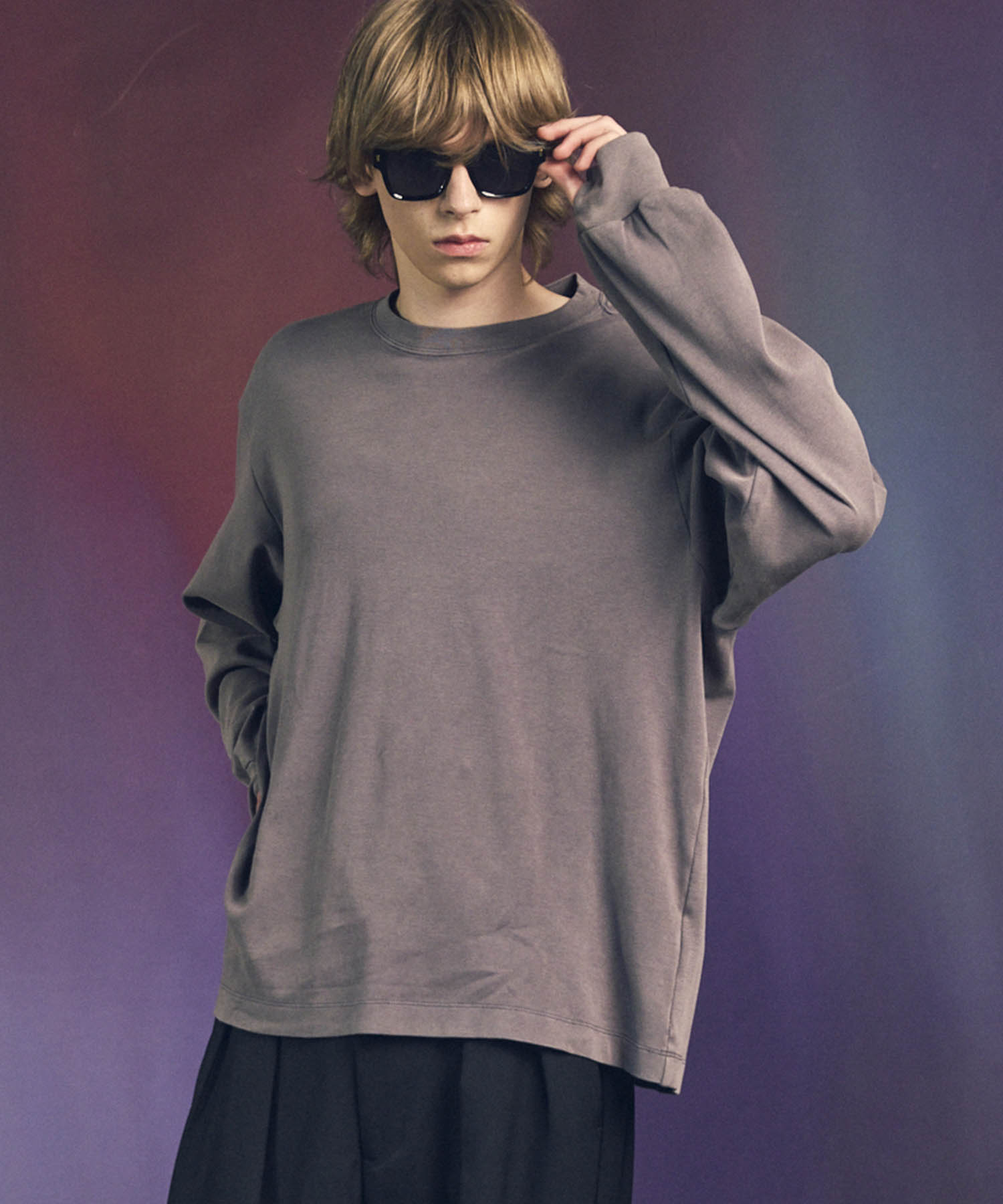 EX】Prime-Over Pigment Smooth Crew Neck Long Sleeve T-Shirt
