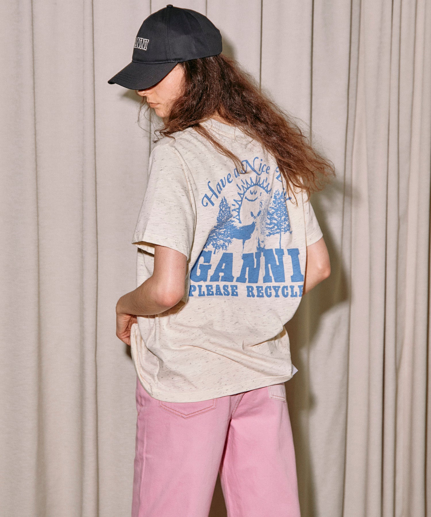 GANNI】Melange Dotted Cotton Relaxed T-shirt