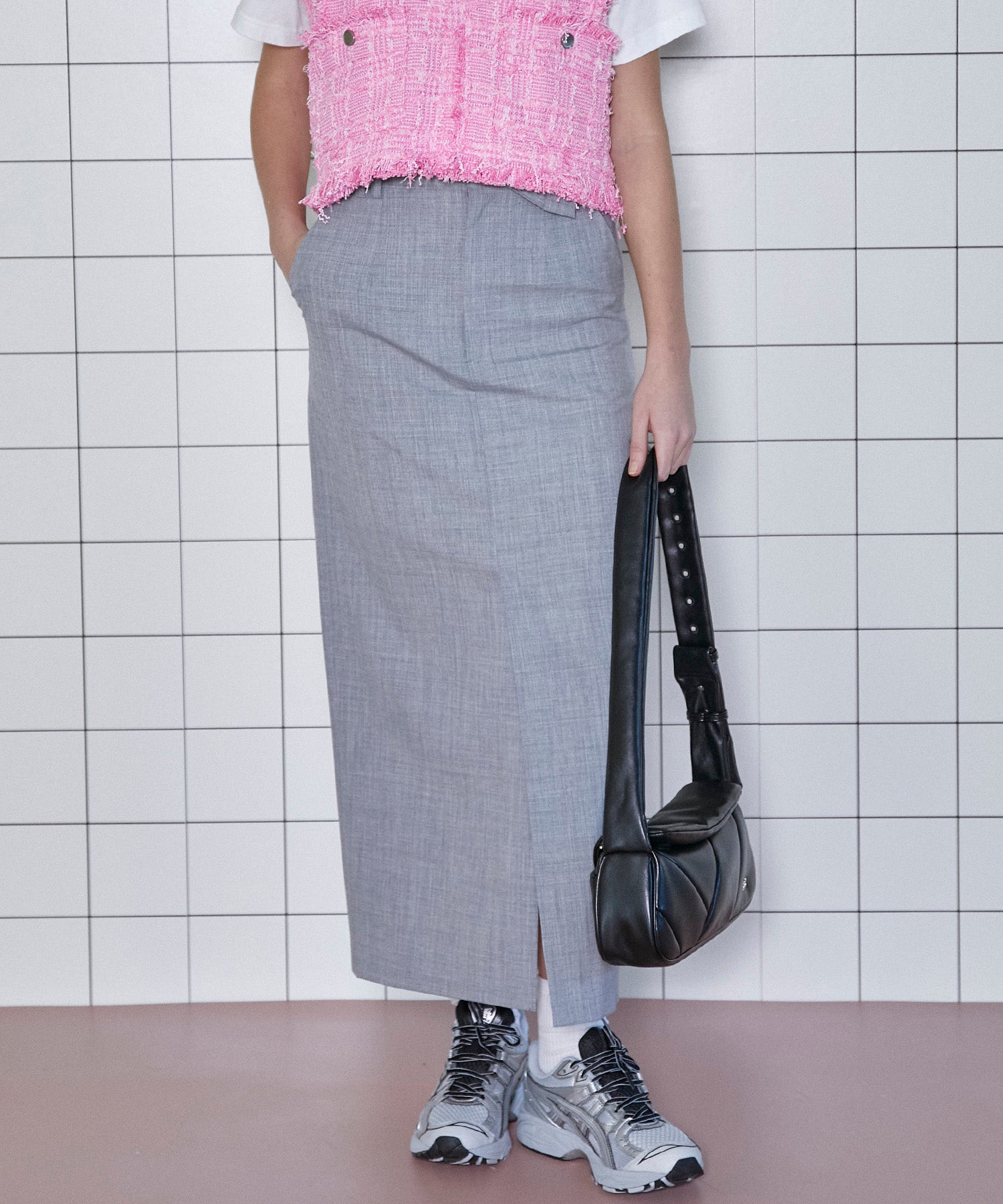 SALE】Turnback Waist Tight Maxi Skirt