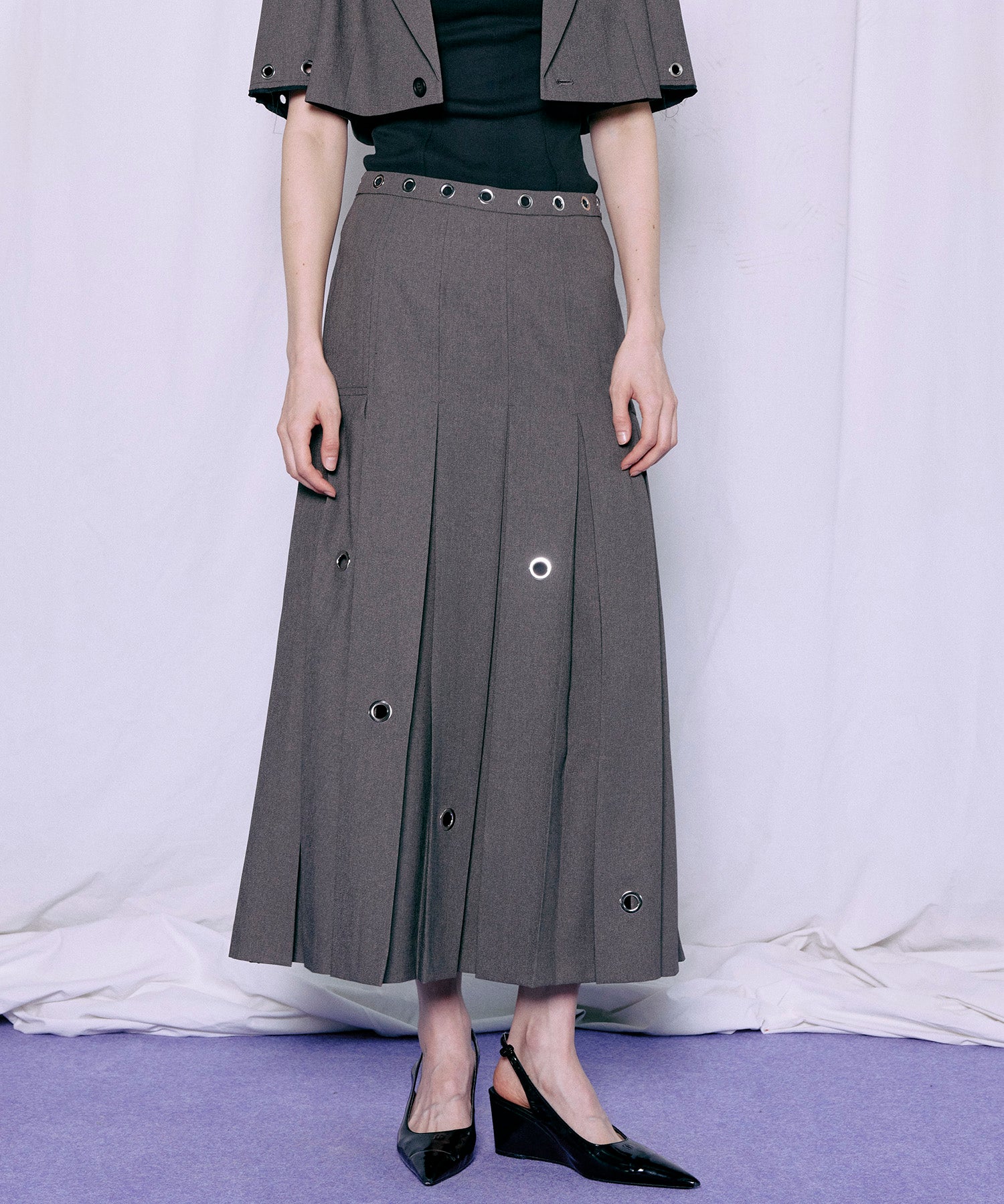 Eyelet Pleated Skirt