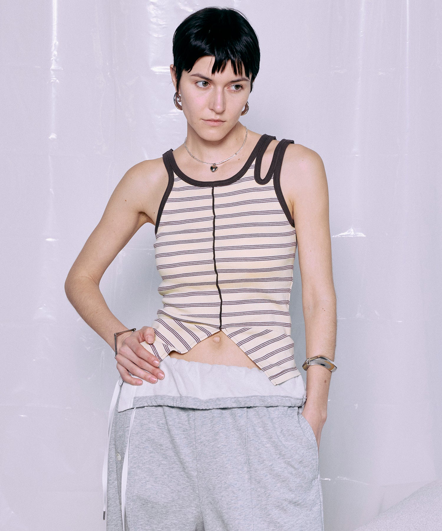 Miller×MAISON SPECIAL】Hemslit Asymmetry Tanktop