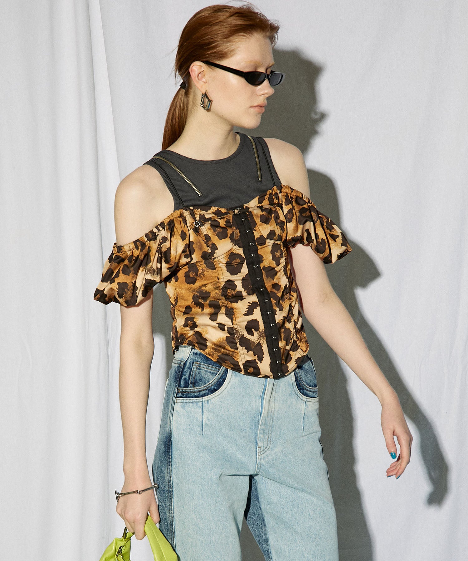 SALE】Leopard 2way Sleeve Corset Blouse