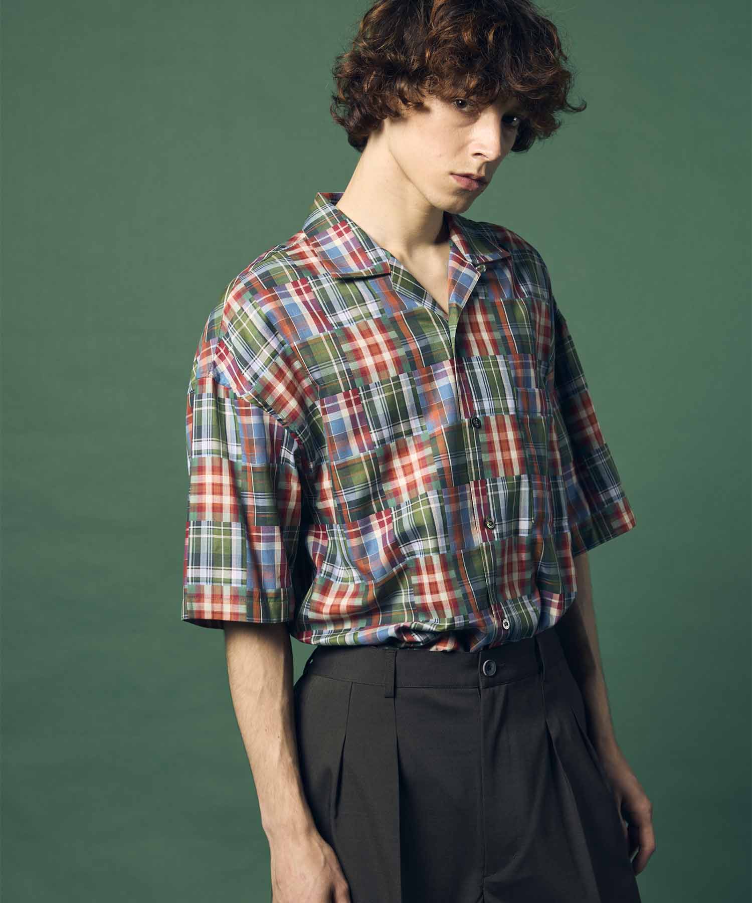 Italian Dead Stock Fabric】Prime-Over Open Collar Short Sleeve Shirt