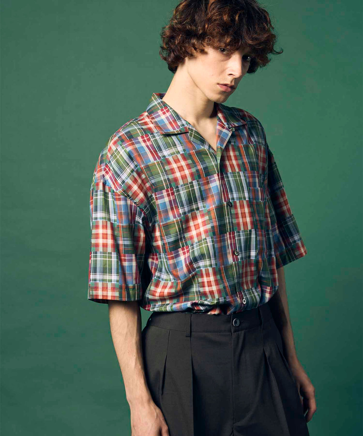 Italian Dead Stock Fabric Prime-Over Open Collar Short Sleeve Shirt