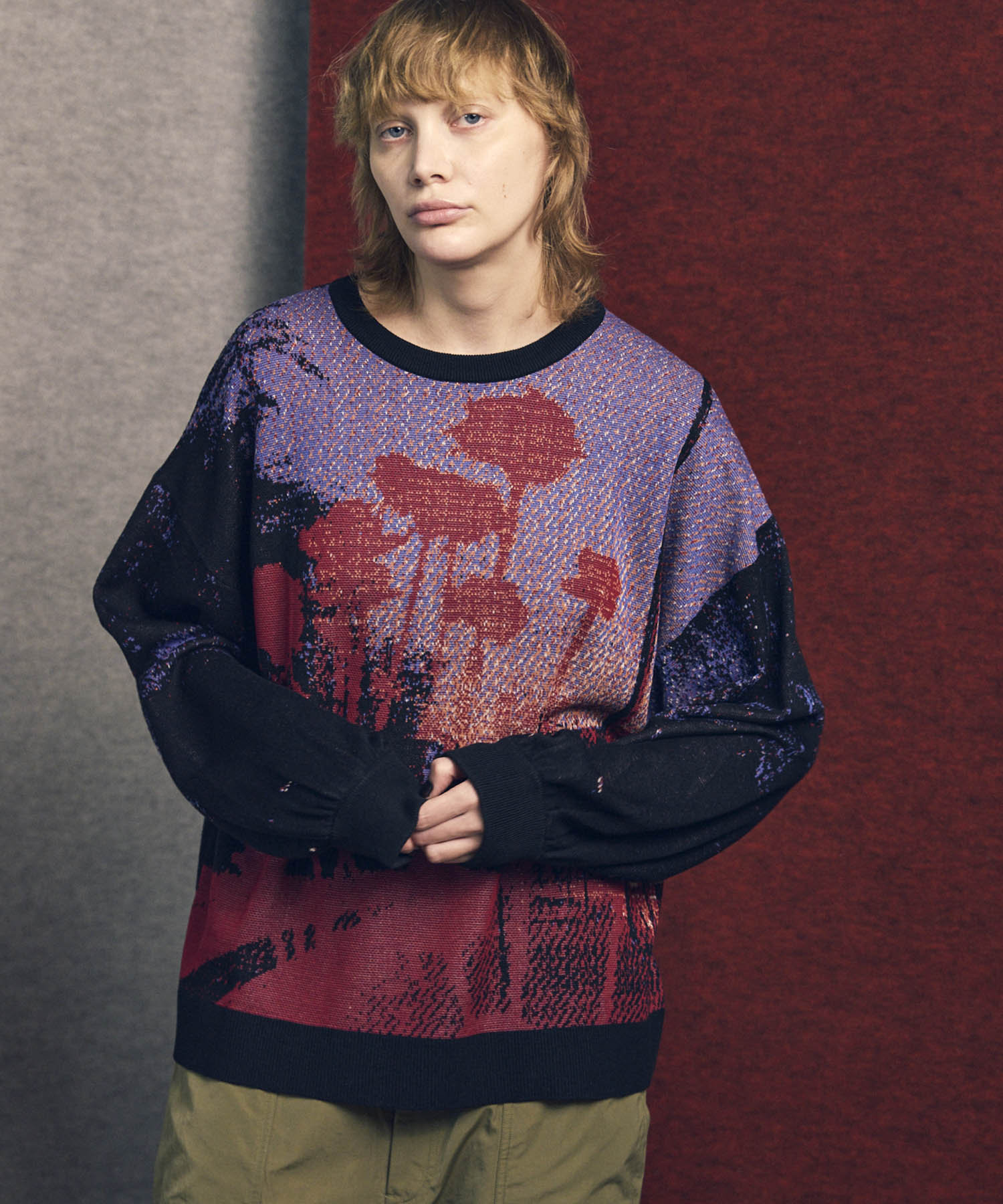 SALE】Prime-Over Contemporary Art Crew Neck Knit Pullover