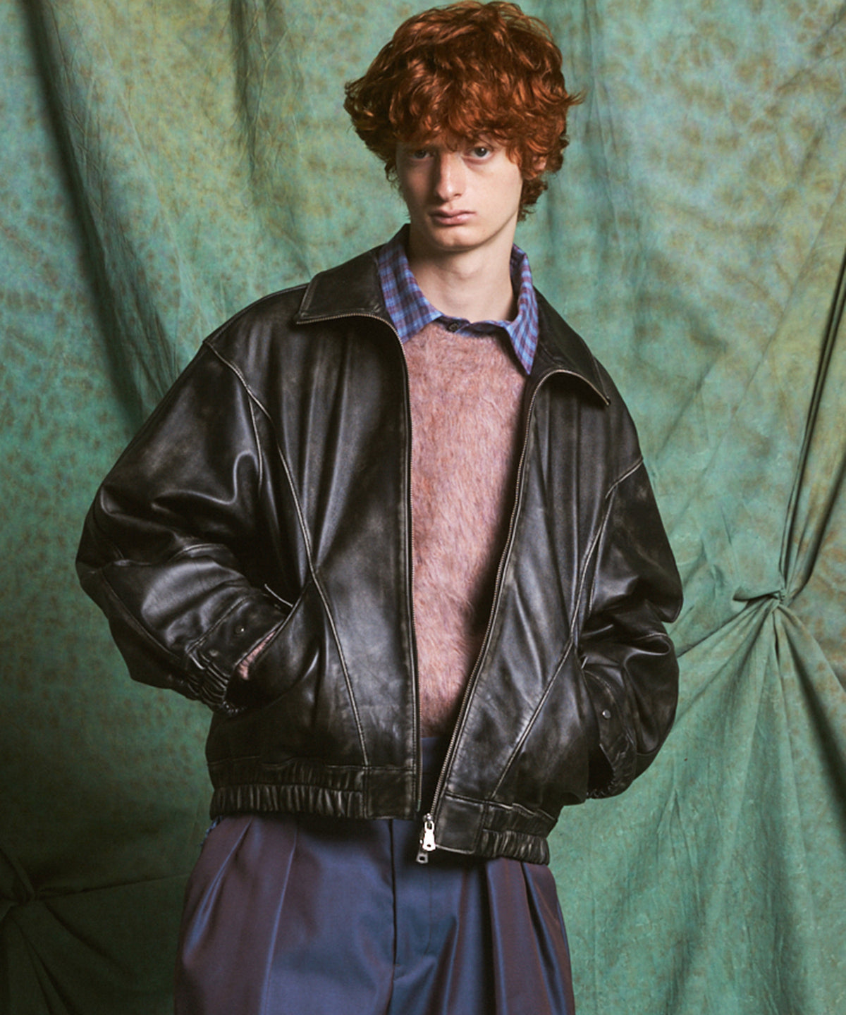 Sheep Leather Stand Collar Blouson