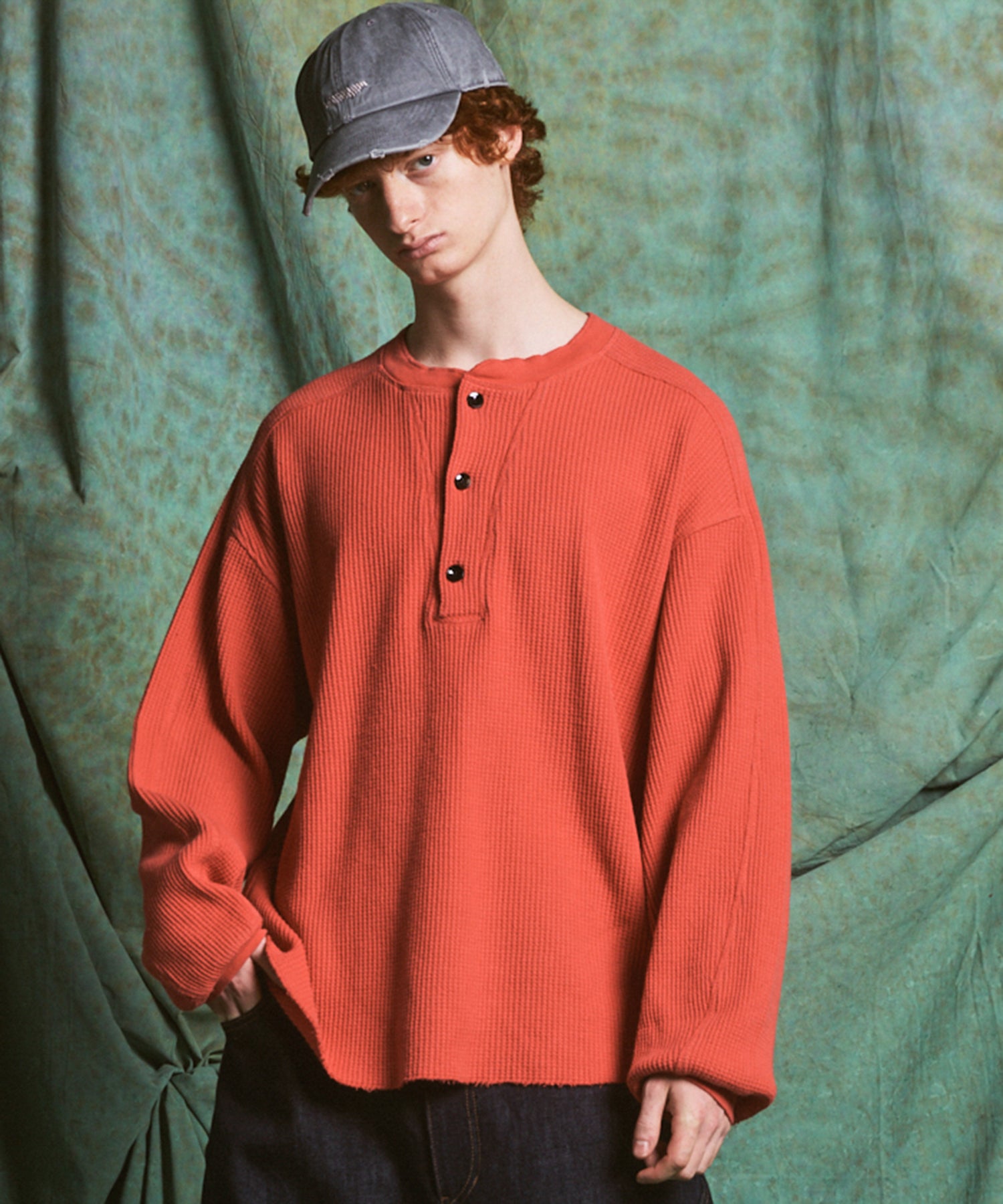 26AW PRE-ORDER】Prime-Over Henry Neck Long Sleeve Waffle T-Shirt