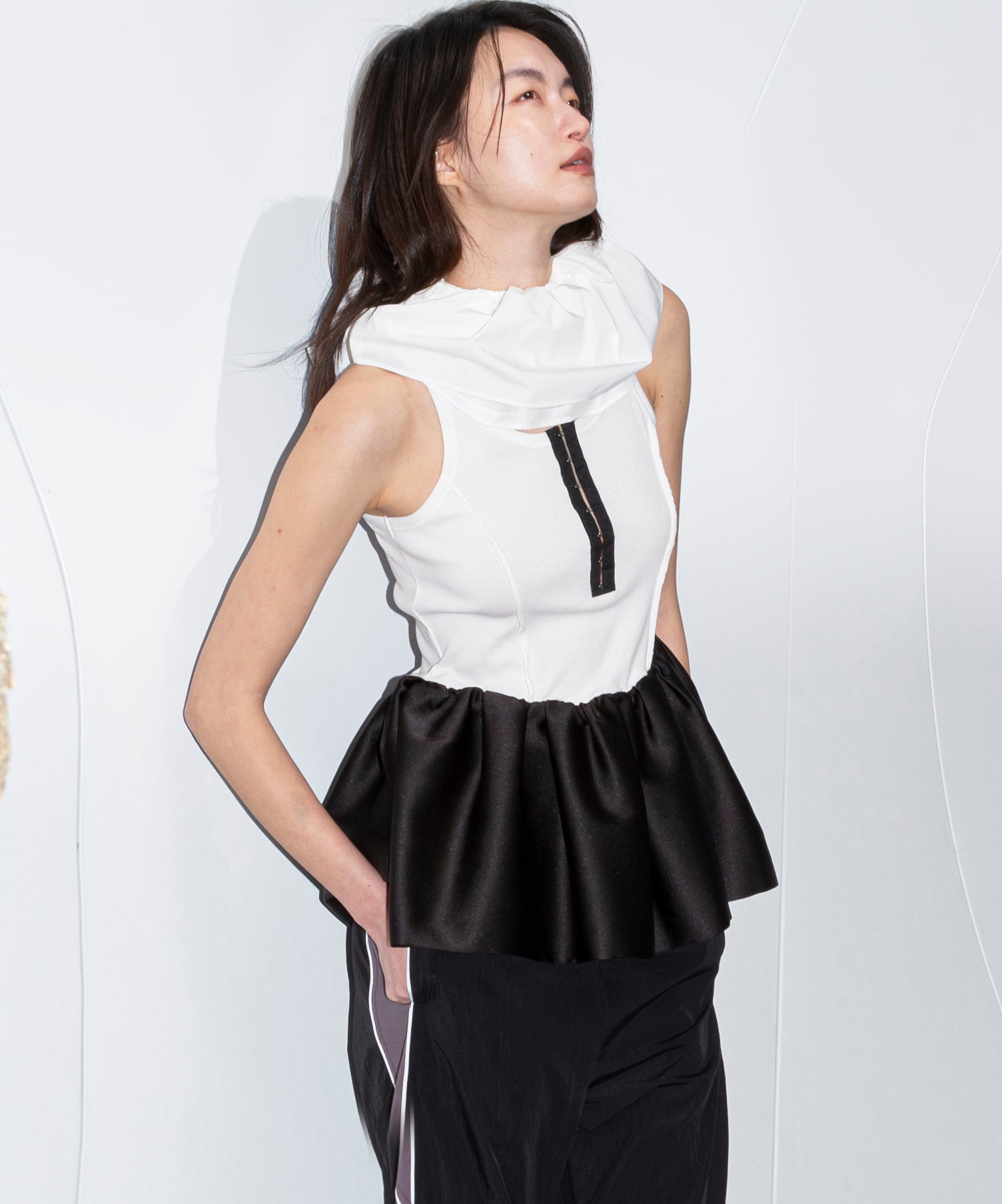 Satin Combination Peplum Tank Top