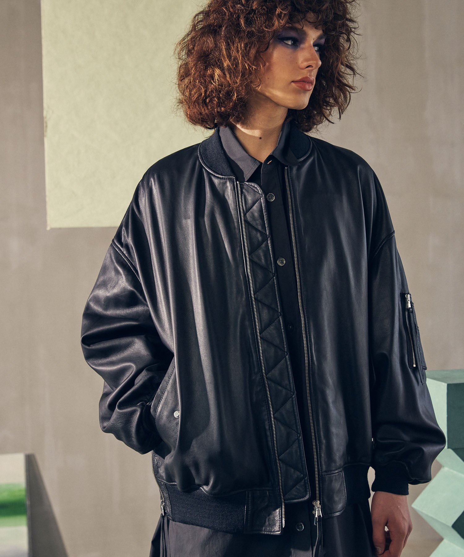 Lamb leather Prime-Over MA-1 Bomber Jacket