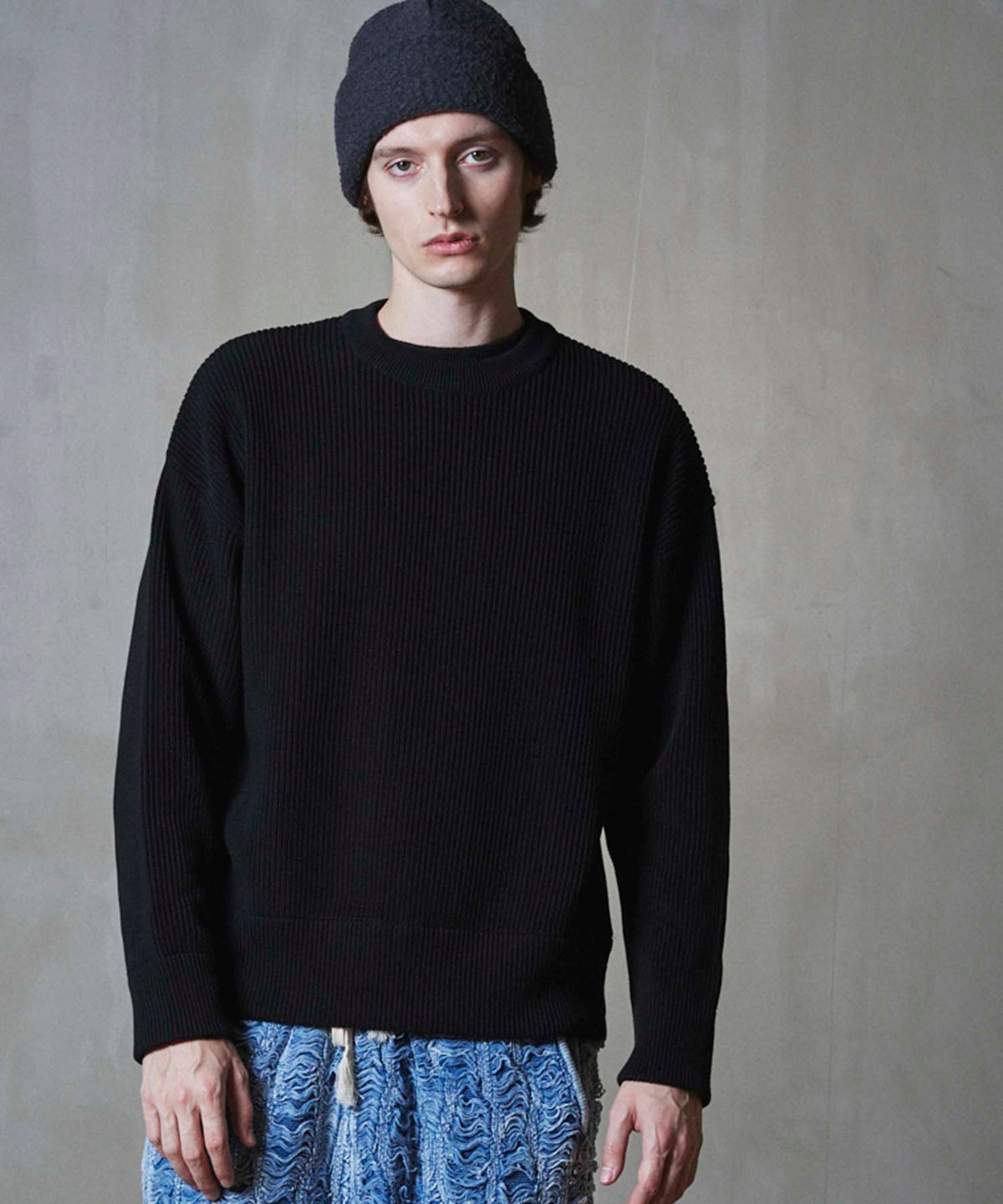Middle Gauge Rib Prime-Over Crew Neck Knit Pullover