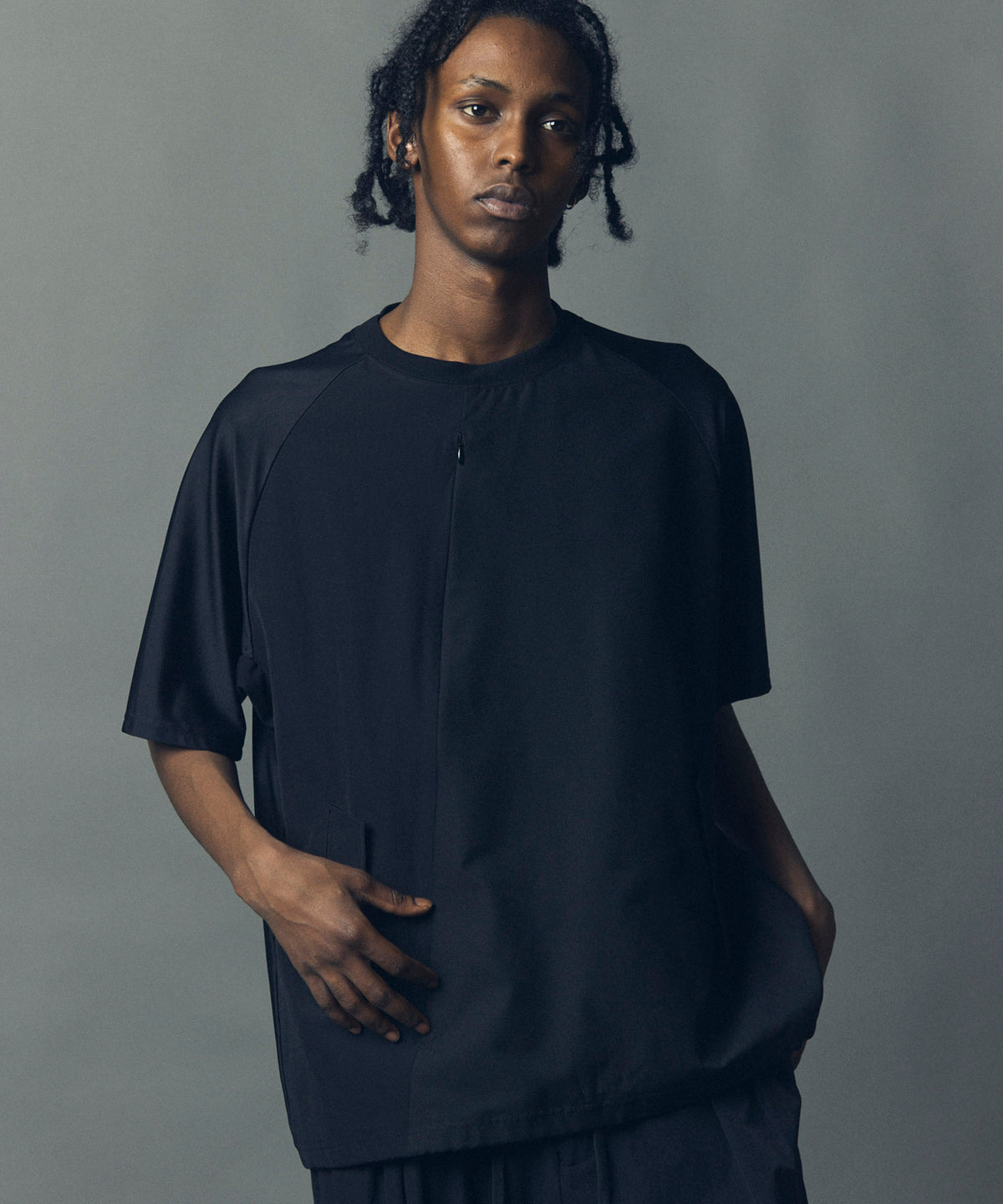 【24SS PRE-ORDER】【SPORTS TECH HIGH SPEC LINE】Oversized Different Material Combination Crew Neck Pocket T-shirt