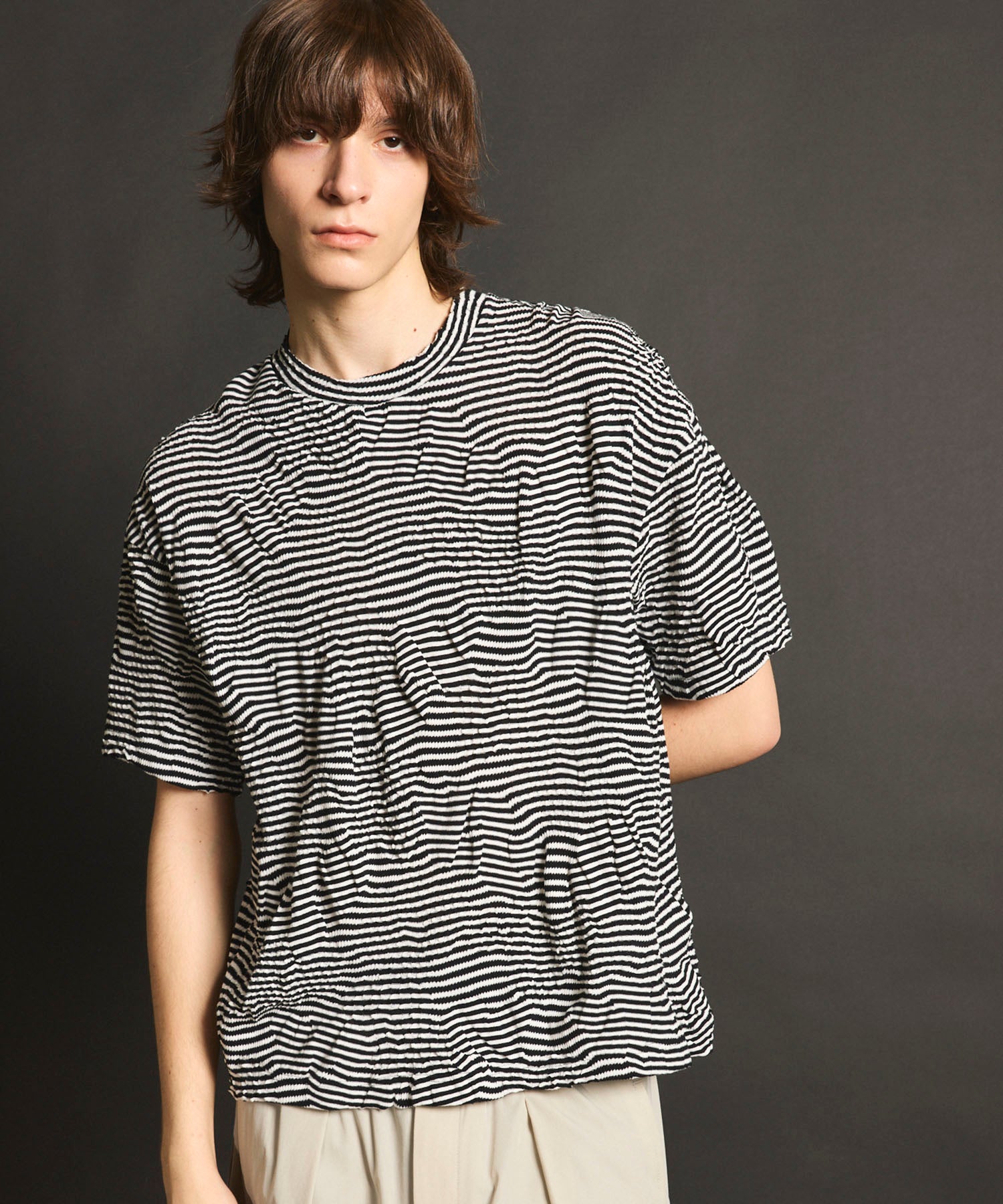 【SALE】Links Jacquard Border Oversized Crew Neck T-shirt