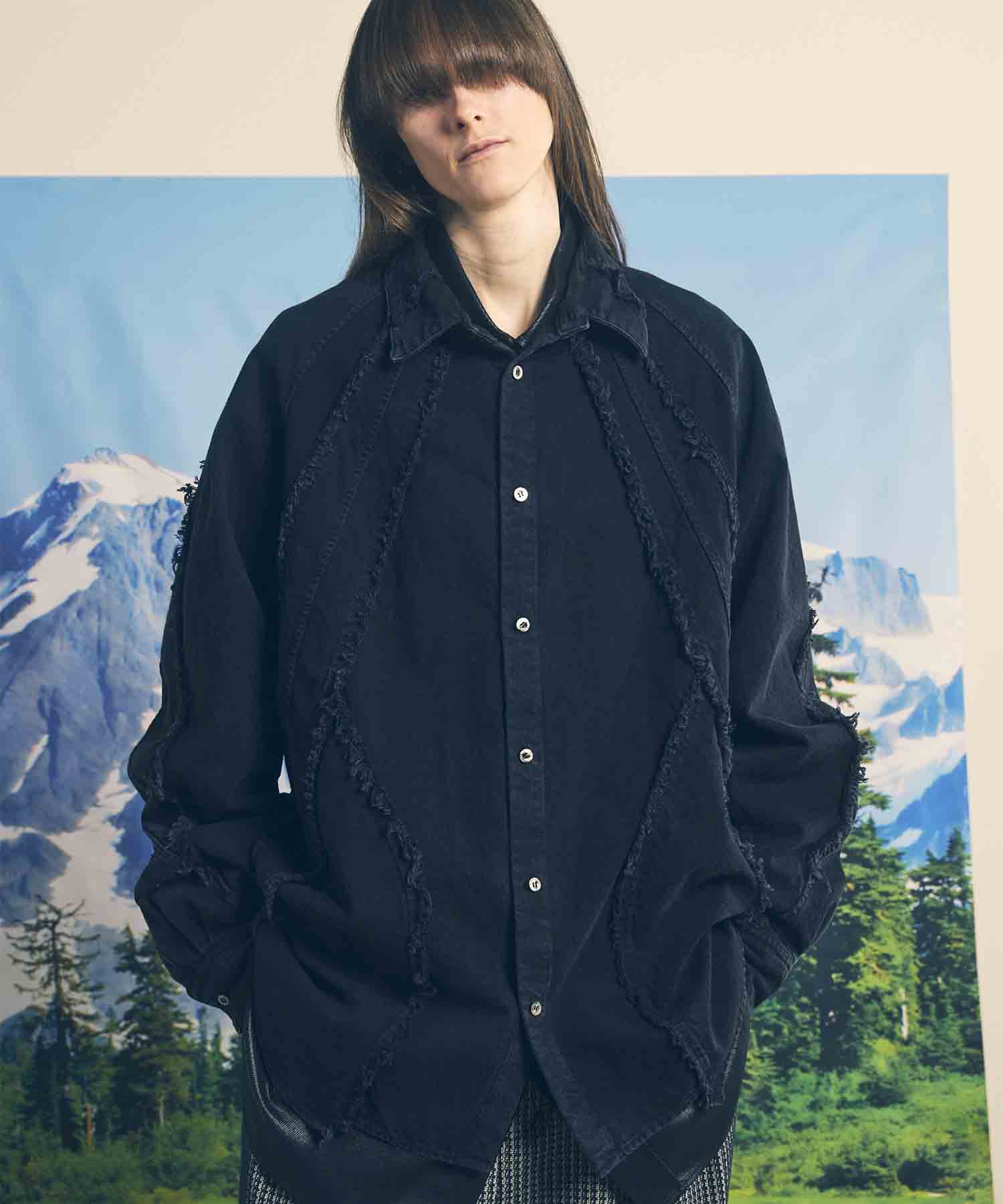 トップス MAISON SPECIAL Denim Print Shirt カットオフデニムプライムオーバーエイリアンシャツ