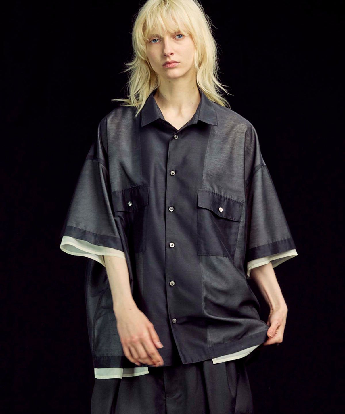 Prime-Over Layered Sheer Short Sleeve Shirt