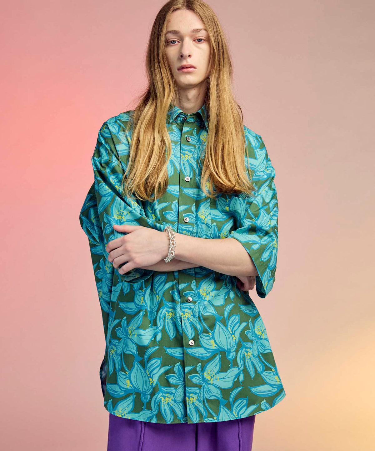 Italian Dead Stock Fabric Prime-Over Regular Collar Short Sleeve Shirt Coat