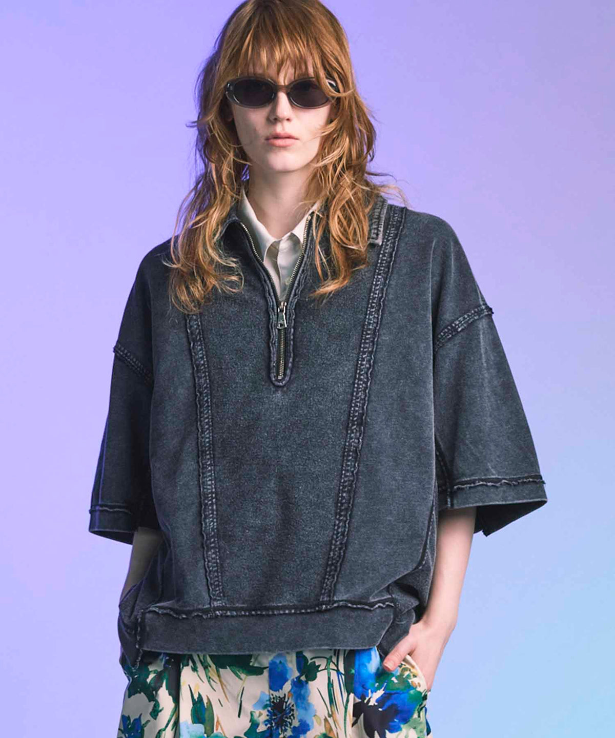 Chemical Over-Dyed Inside-Out Prime-Over Half Zip T-Shirt