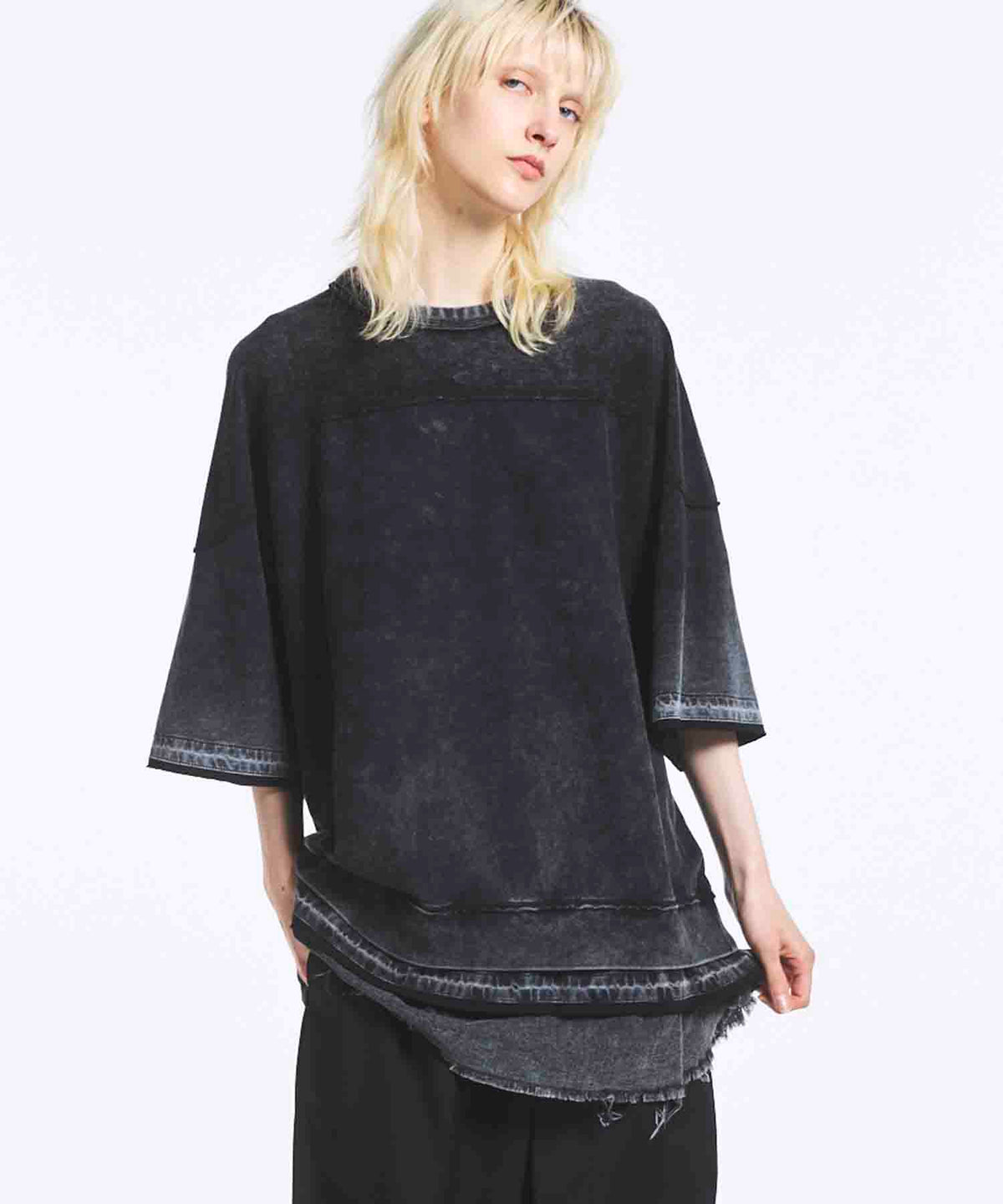 Chemical Over-Dye Prime-Over Football Layered T-shirt